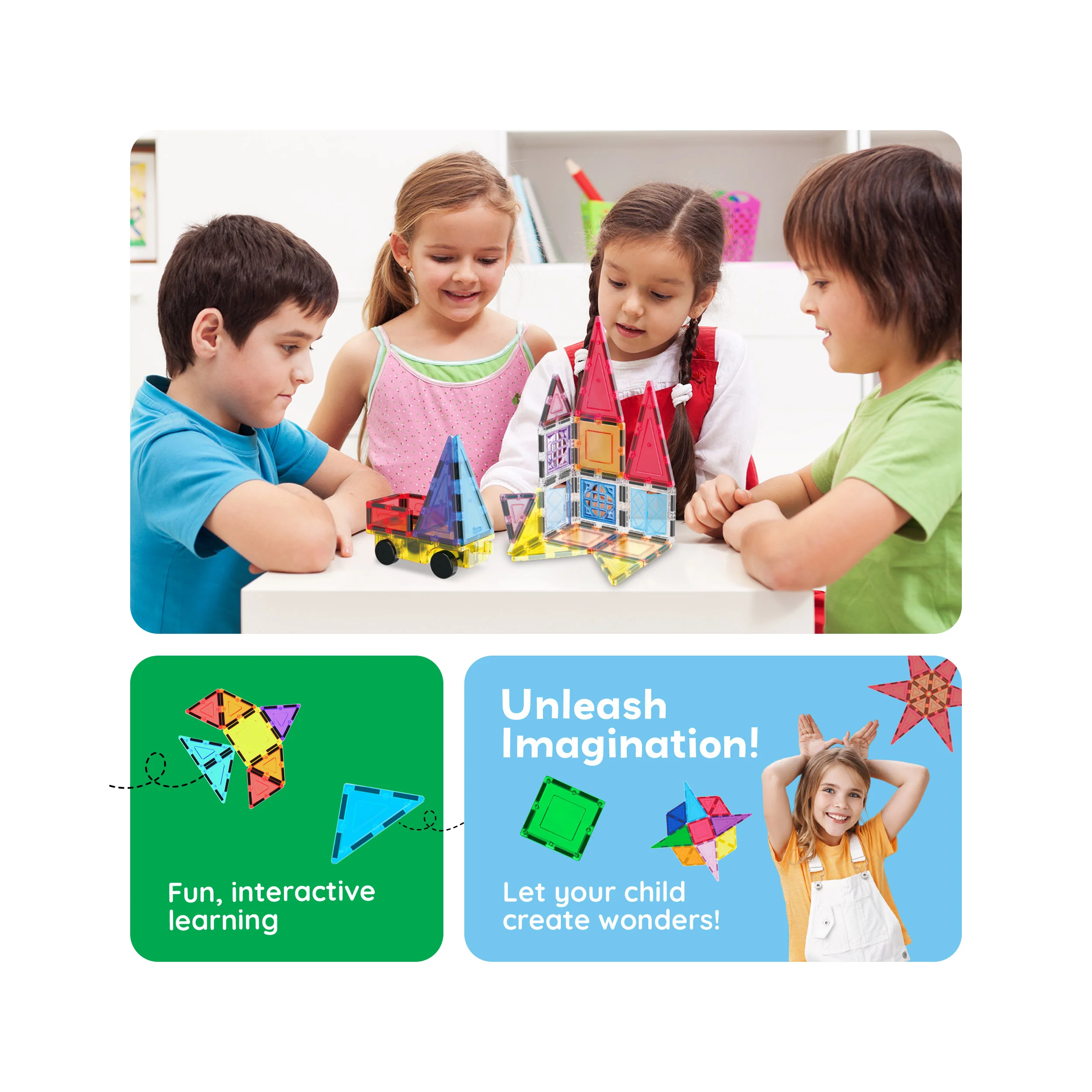 PicassoTiles Magnetic Tiles Set with Windows and Doors (61 Pieces) - Image 5