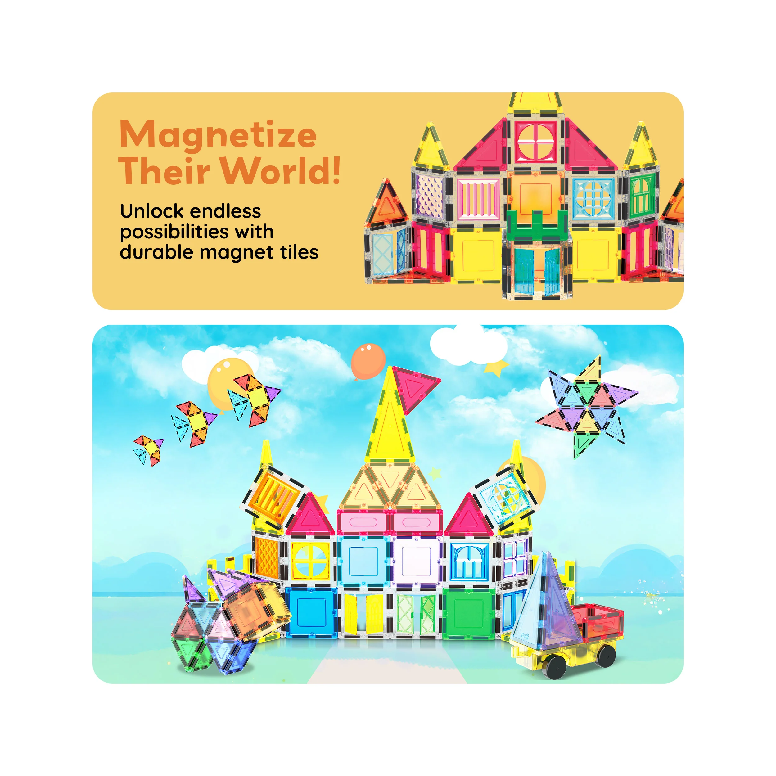 PicassoTiles Magnetic Tiles Set with Windows and Doors (61 Pieces) - Image 7