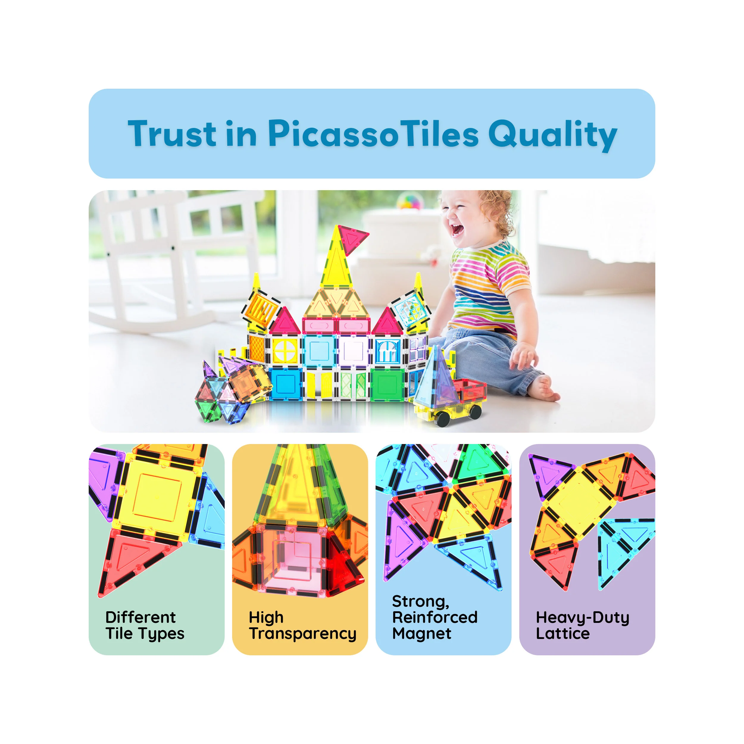 PicassoTiles Magnetic Tiles Set with Windows and Doors (61 Pieces) - Image 8