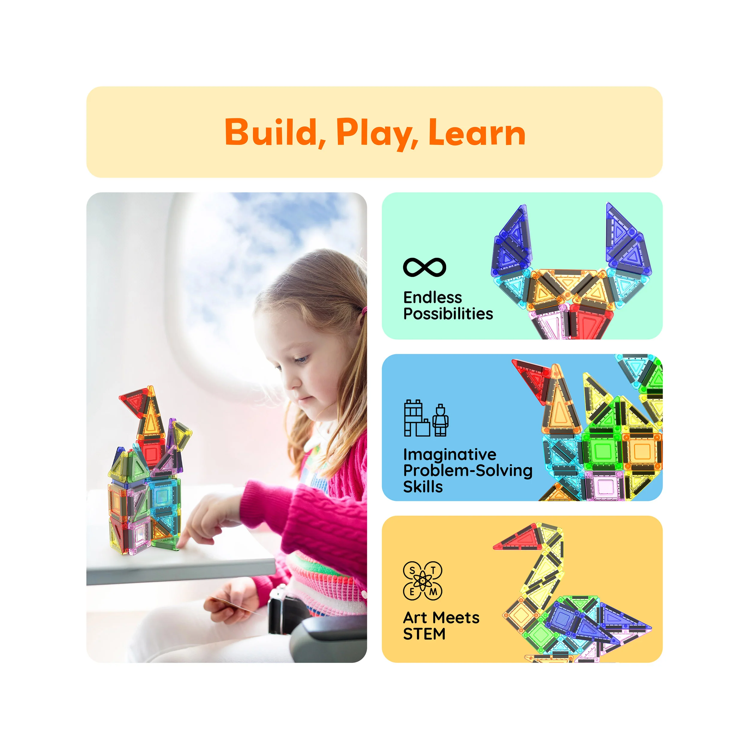 PicassoTiles Magnetic Tiles Construction Building Collection Travel Set 40pc - Image 4