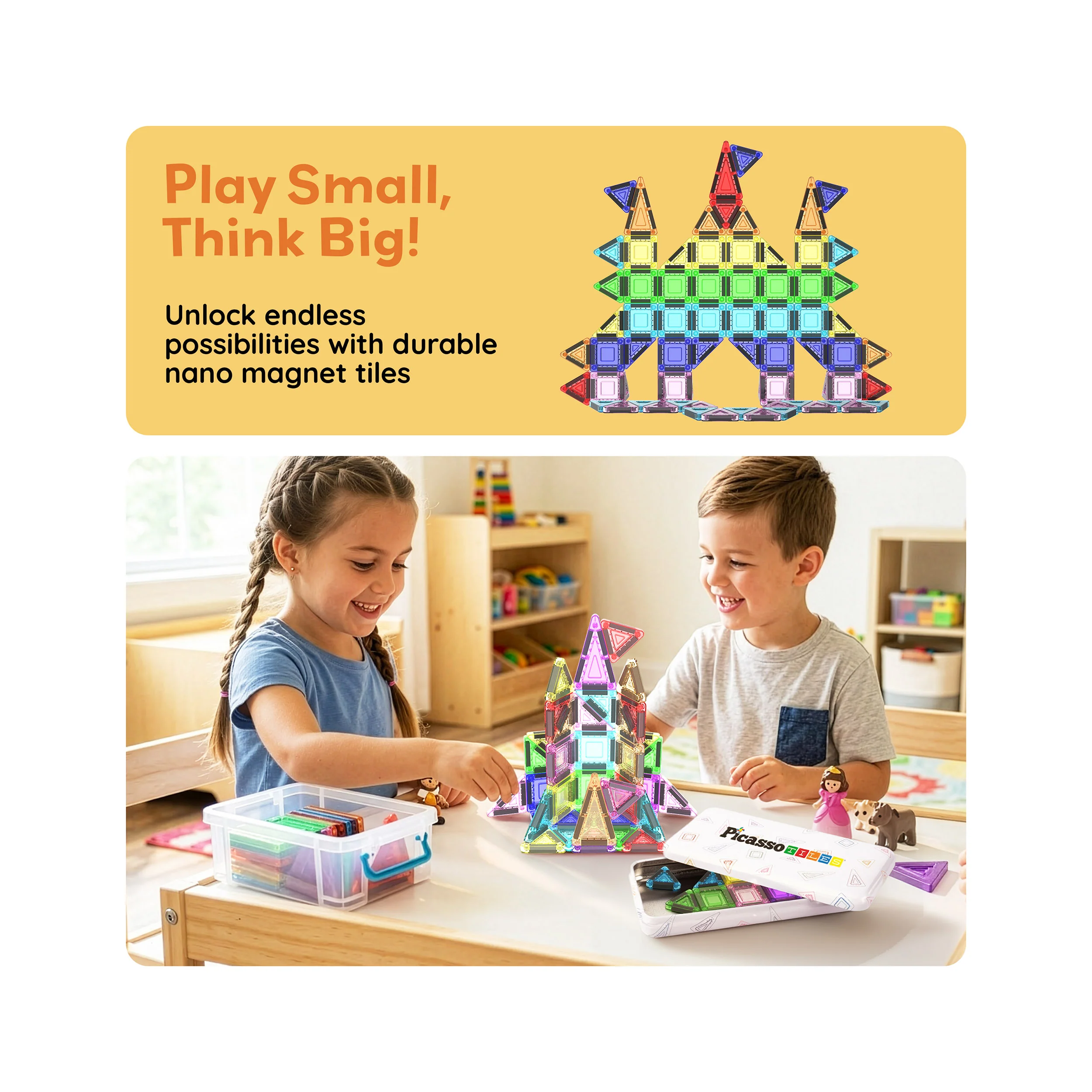 PicassoTiles Magnetic Tiles Construction Building Collection Travel Set 40pc - Image 7
