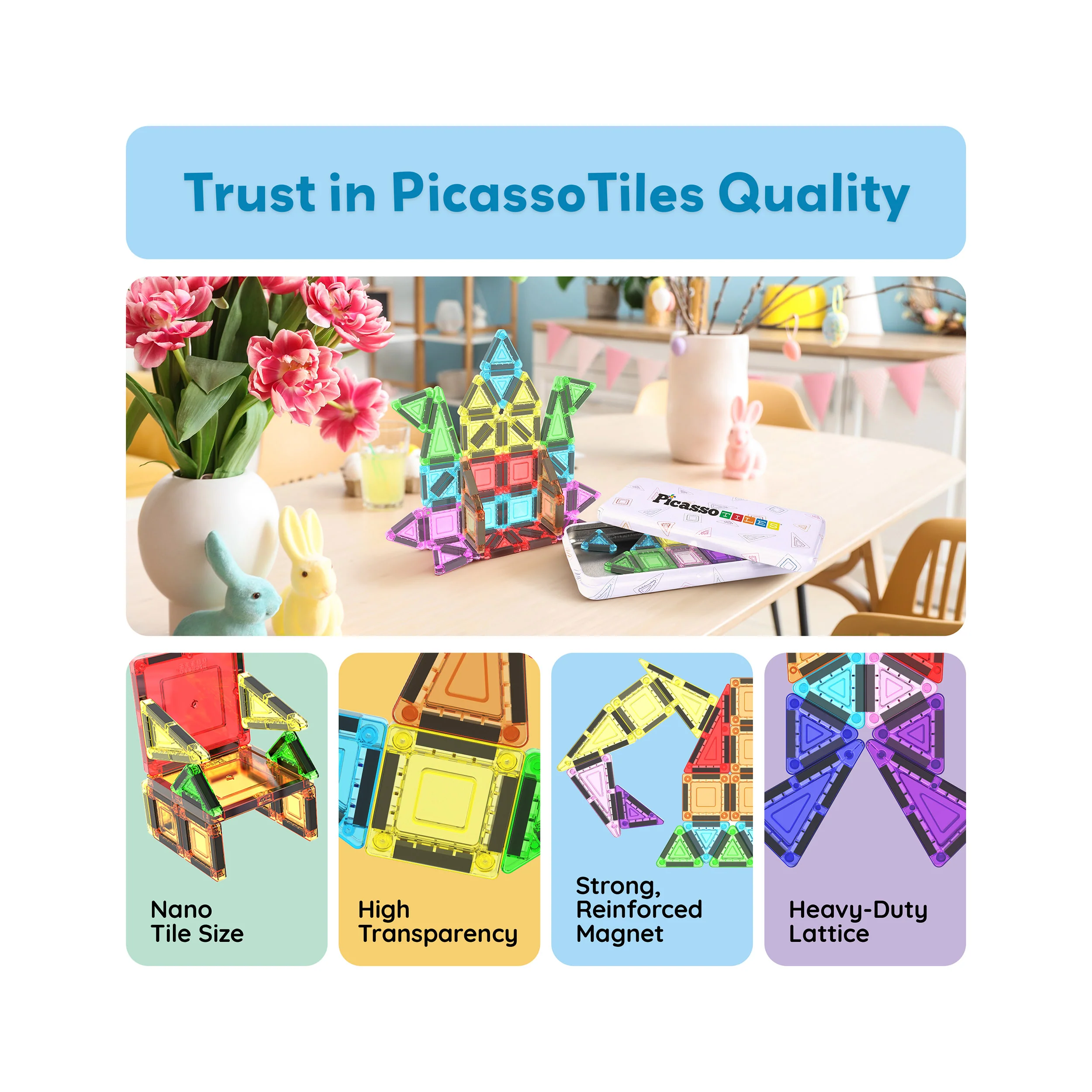 PicassoTiles Magnetic Tiles Construction Building Collection Travel Set 40pc - Image 8