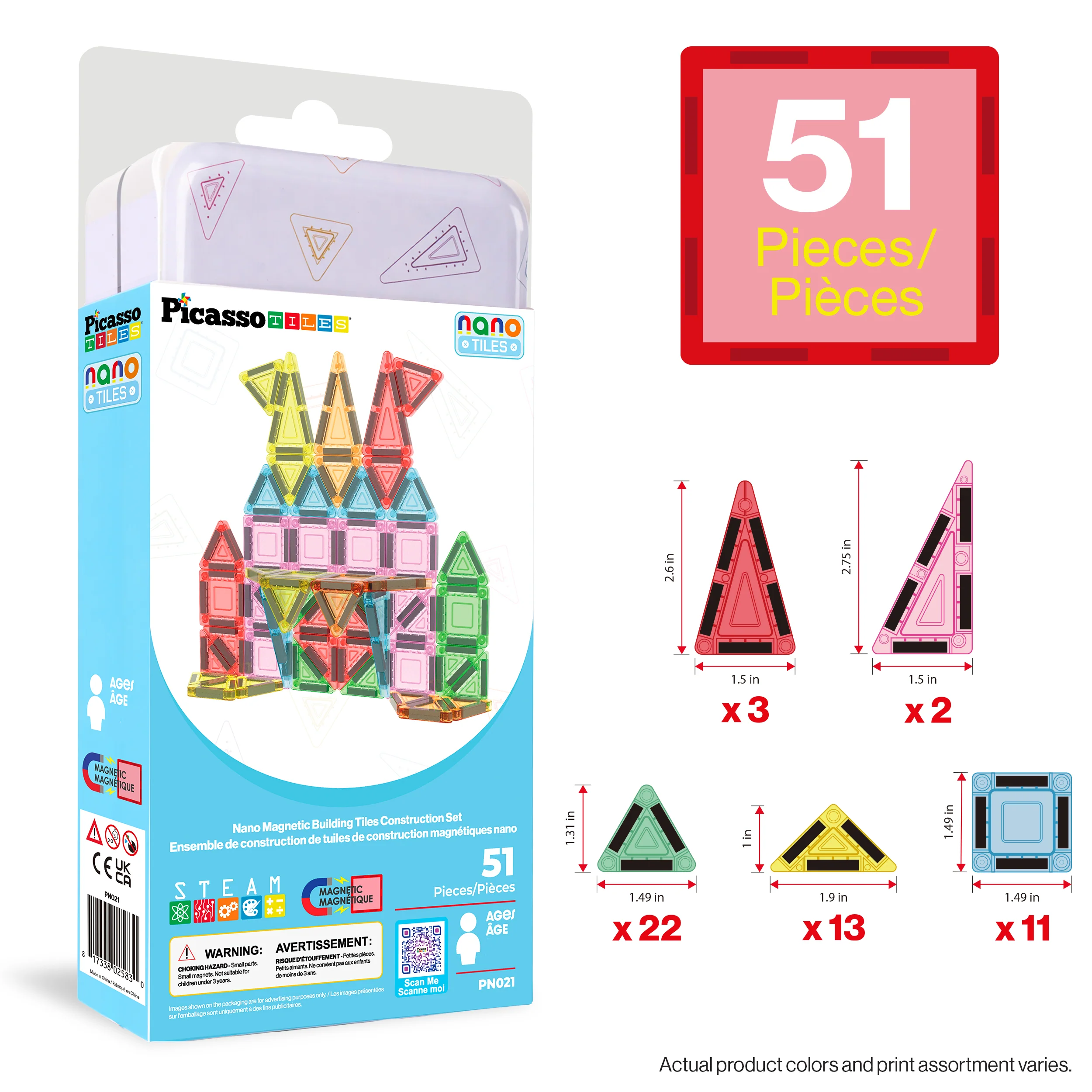 PicassoTiles Magnetic Tiles Construction Building Nano Collection Travel Set 51pc - Image 3