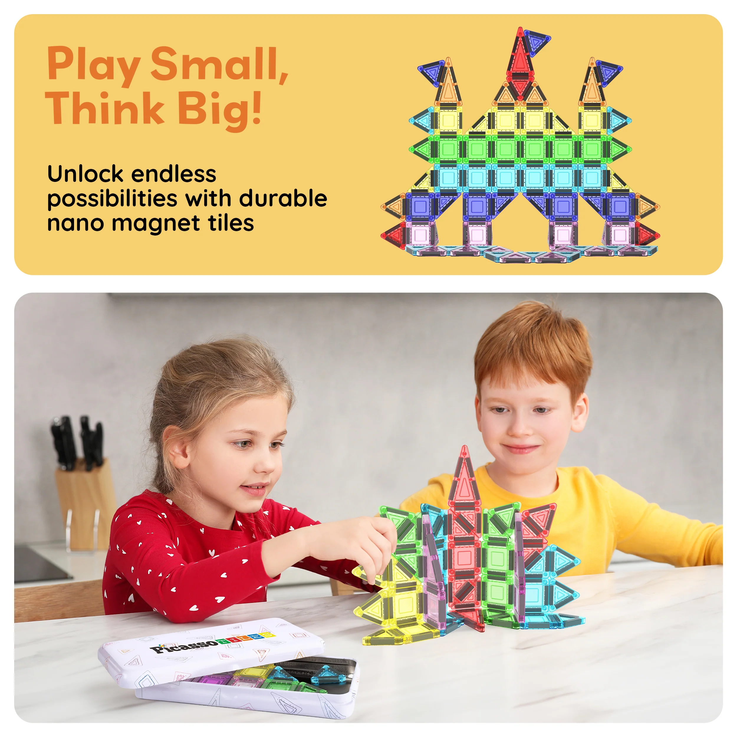 PicassoTiles Magnetic Tiles Construction Building Nano Collection Travel Set 51pc - Image 7
