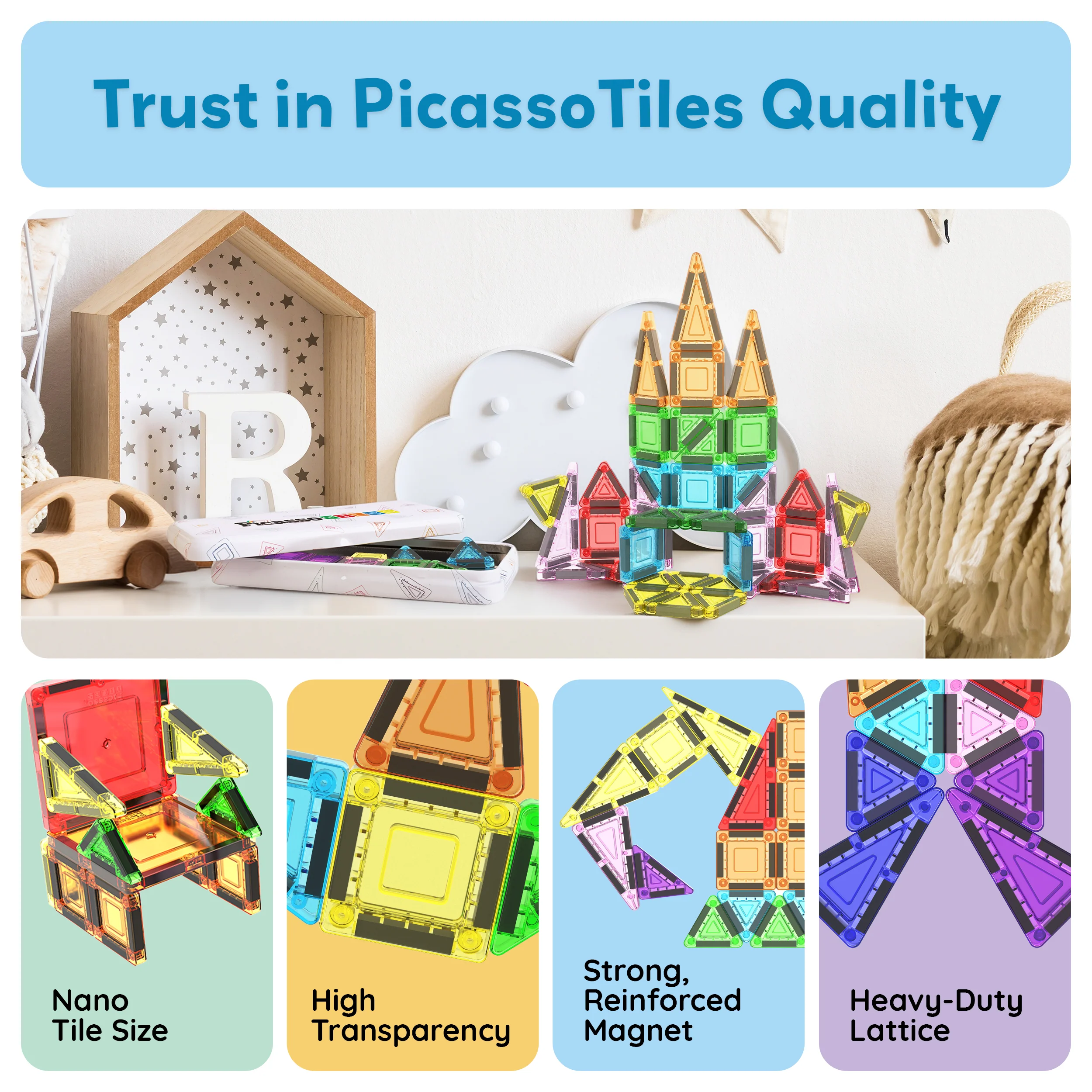 PicassoTiles Magnetic Tiles Construction Building Nano Collection Travel Set 51pc - Image 8