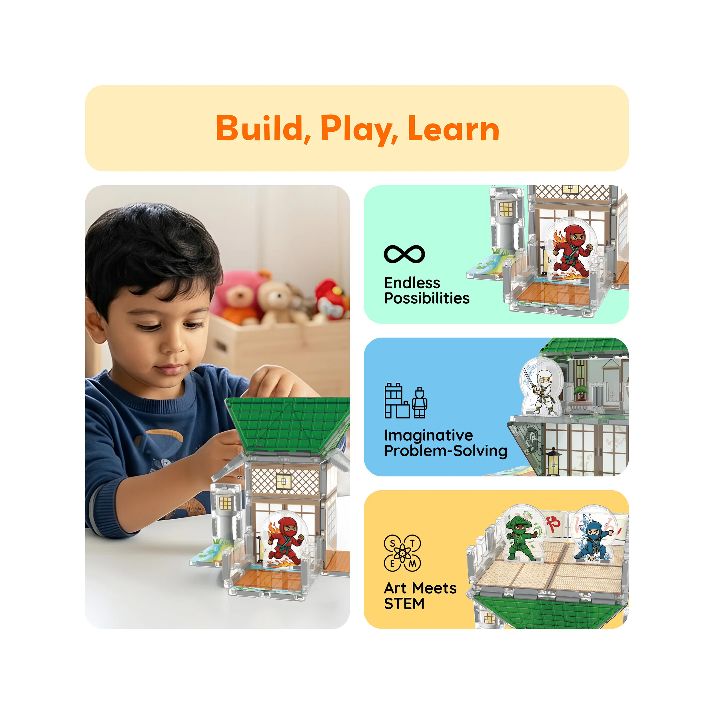PicassoTiles Ninja Dojo Magnetic Tile Set 58pc - Image 4