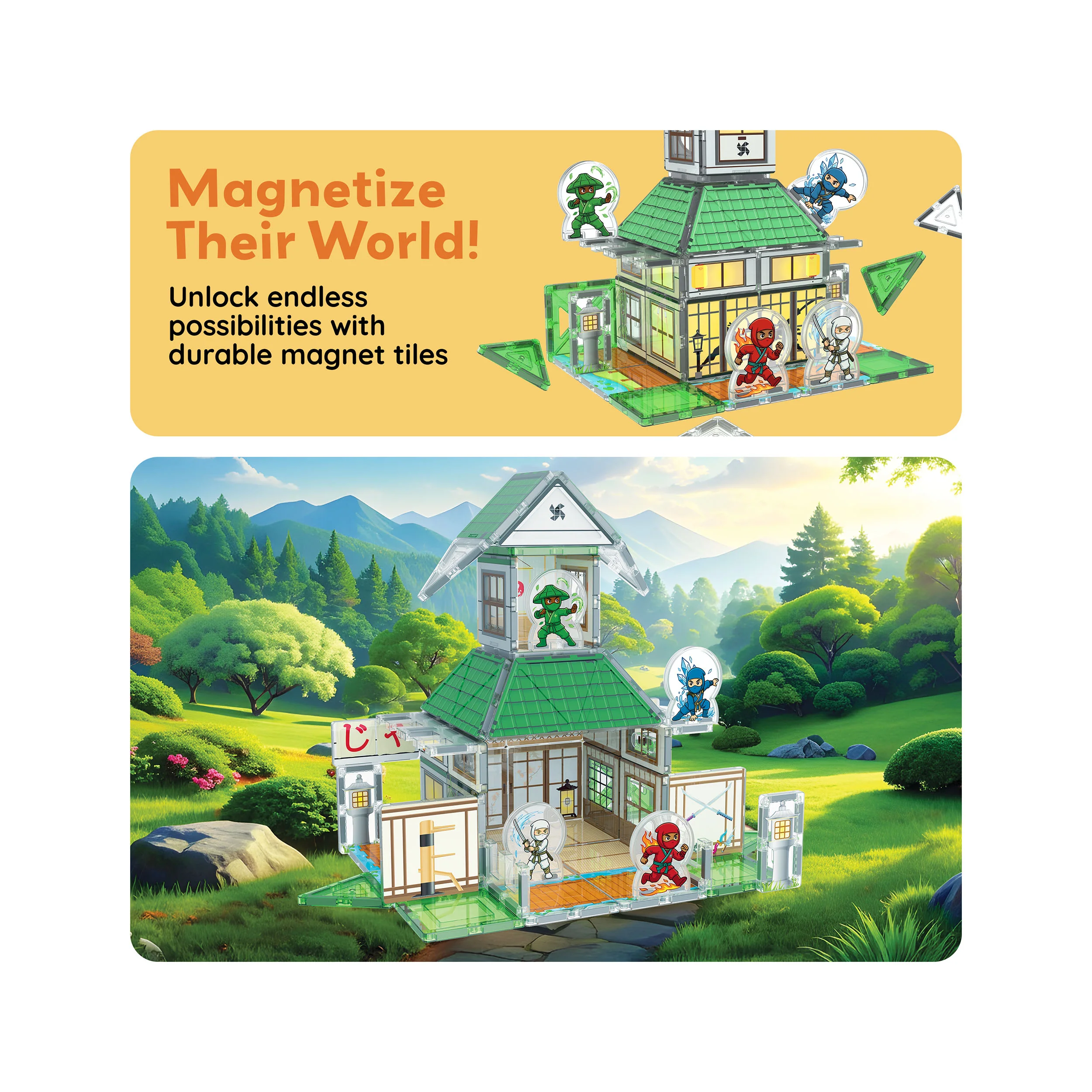 PicassoTiles Ninja Dojo Magnetic Tile Set 58pc - Image 7