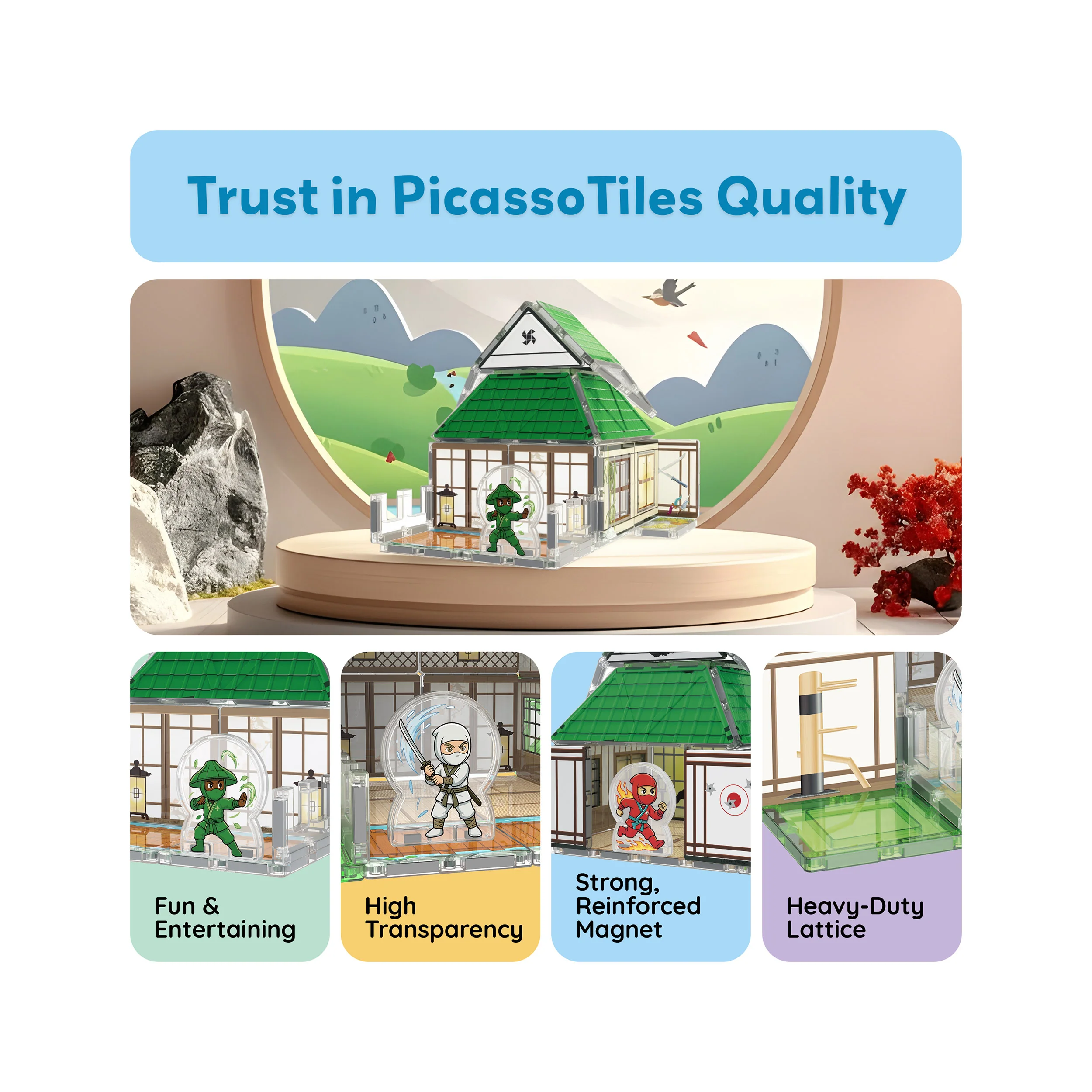PicassoTiles Ninja Dojo Magnetic Tile Set 58pc - Image 8