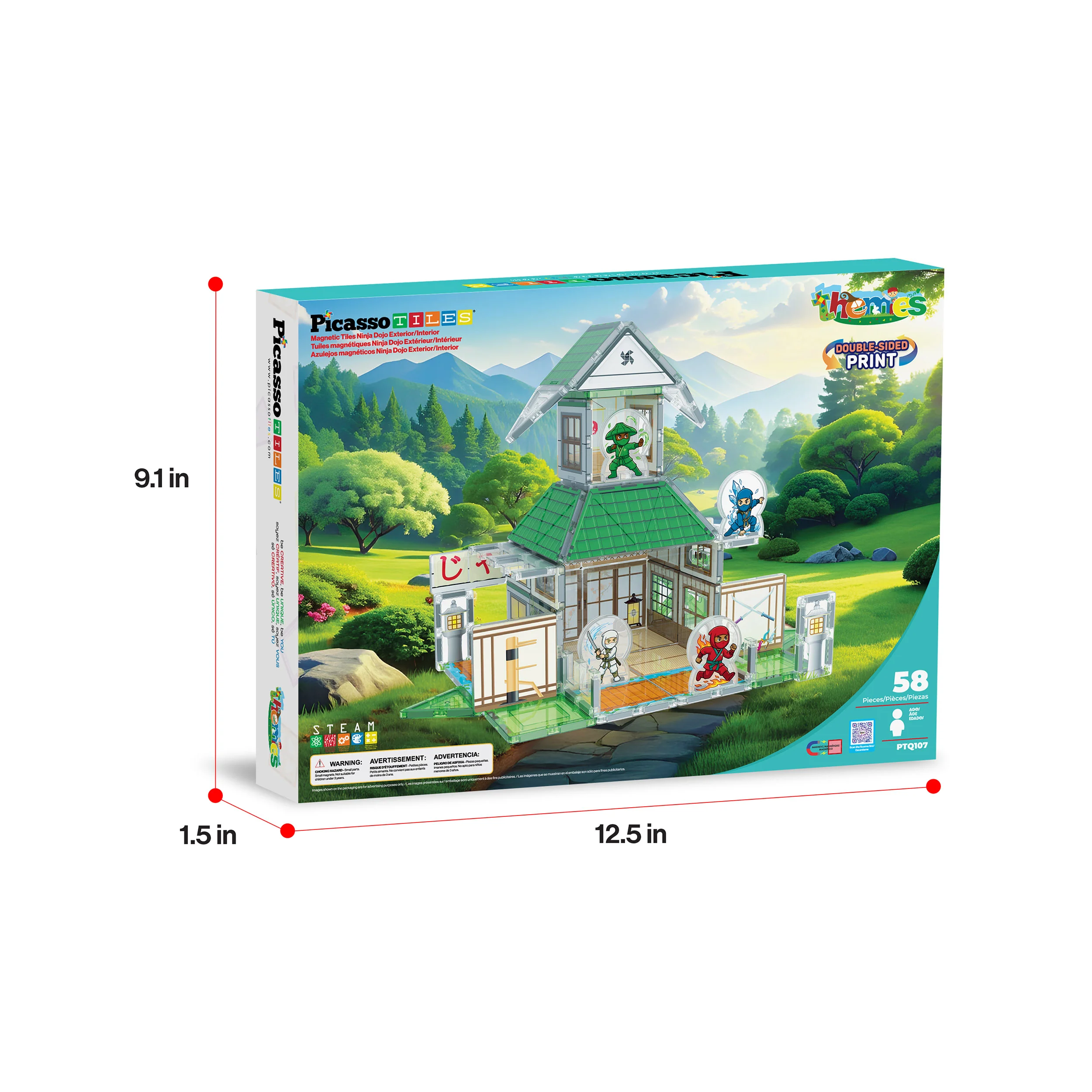 PicassoTiles Ninja Dojo Magnetic Tile Set 58pc - Image 9
