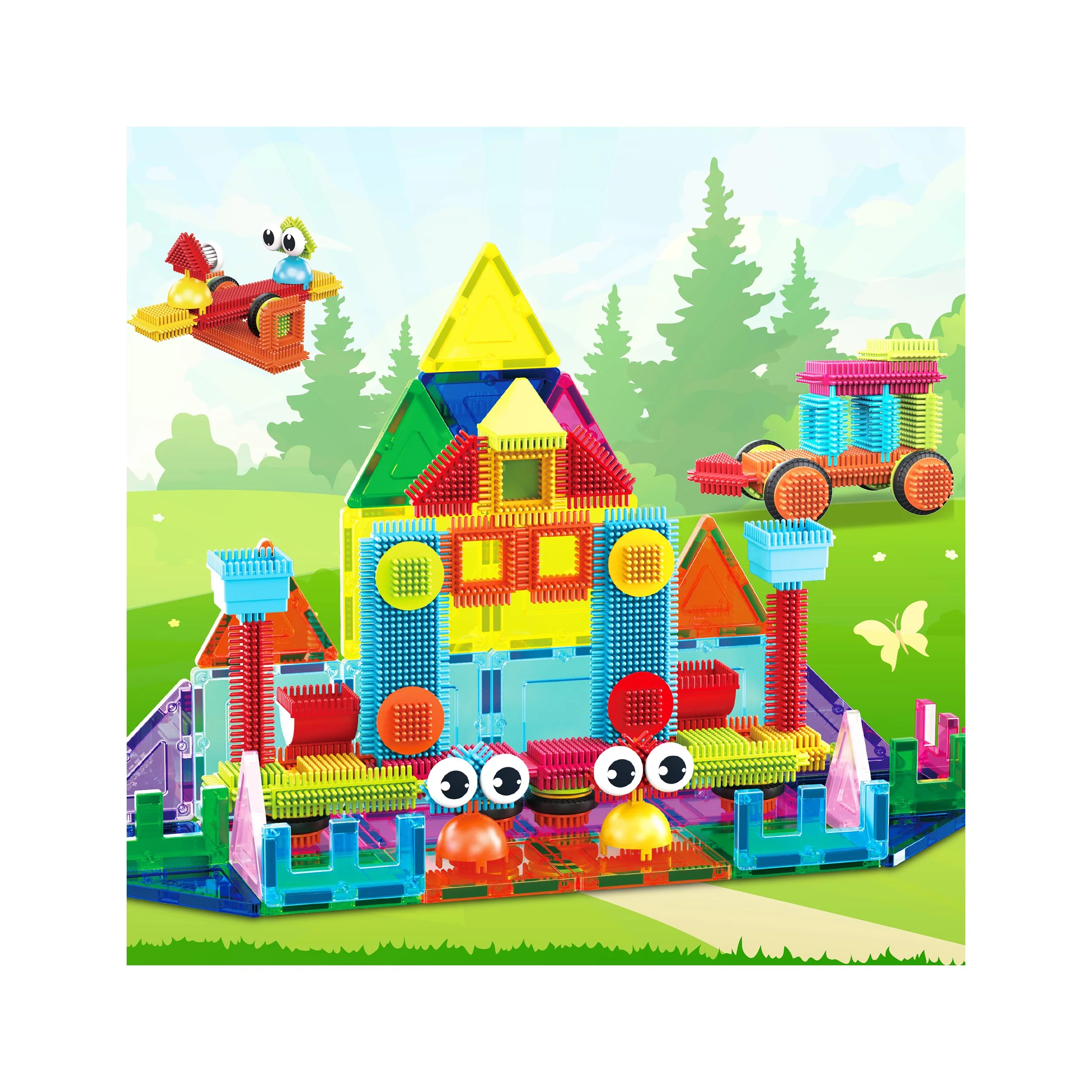 PicassoTiles Magnetic Tiles and Soft Hedgehog Building Block Set - 75 Pieces - Image 3