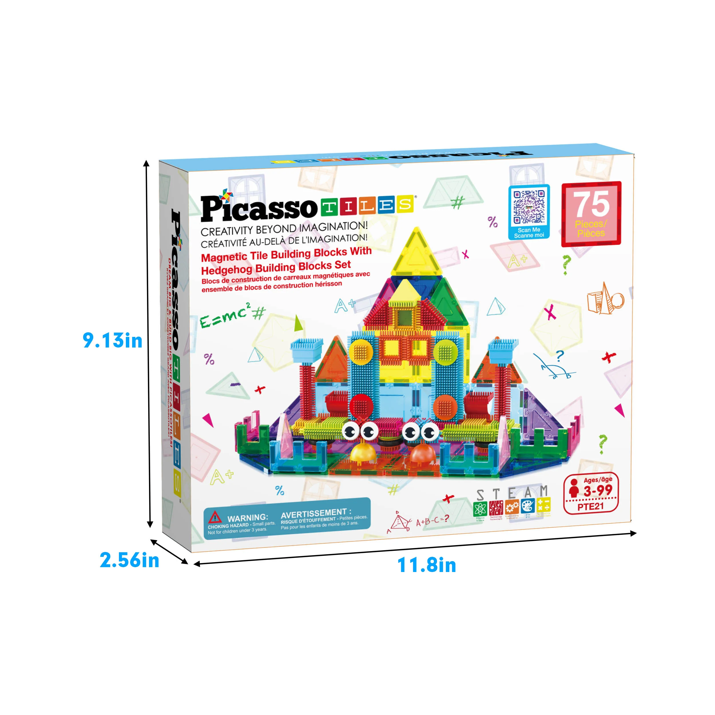 PicassoTiles Magnetic Tiles and Soft Hedgehog Building Block Set - 75 Pieces - Image 7
