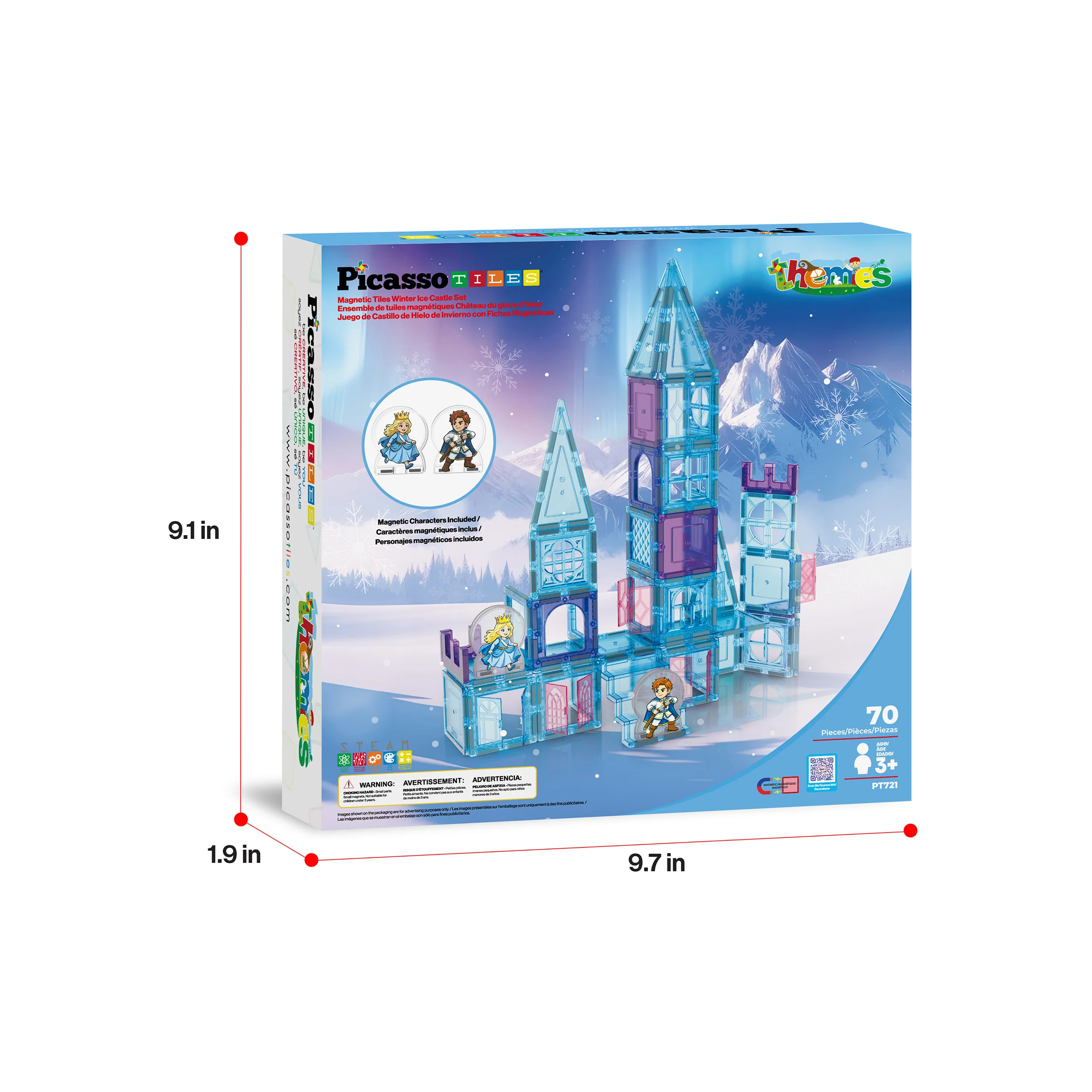 PicassoTiles Magnetic Tiles Winter Ice Castle Set with Characters 70pc - Image 9