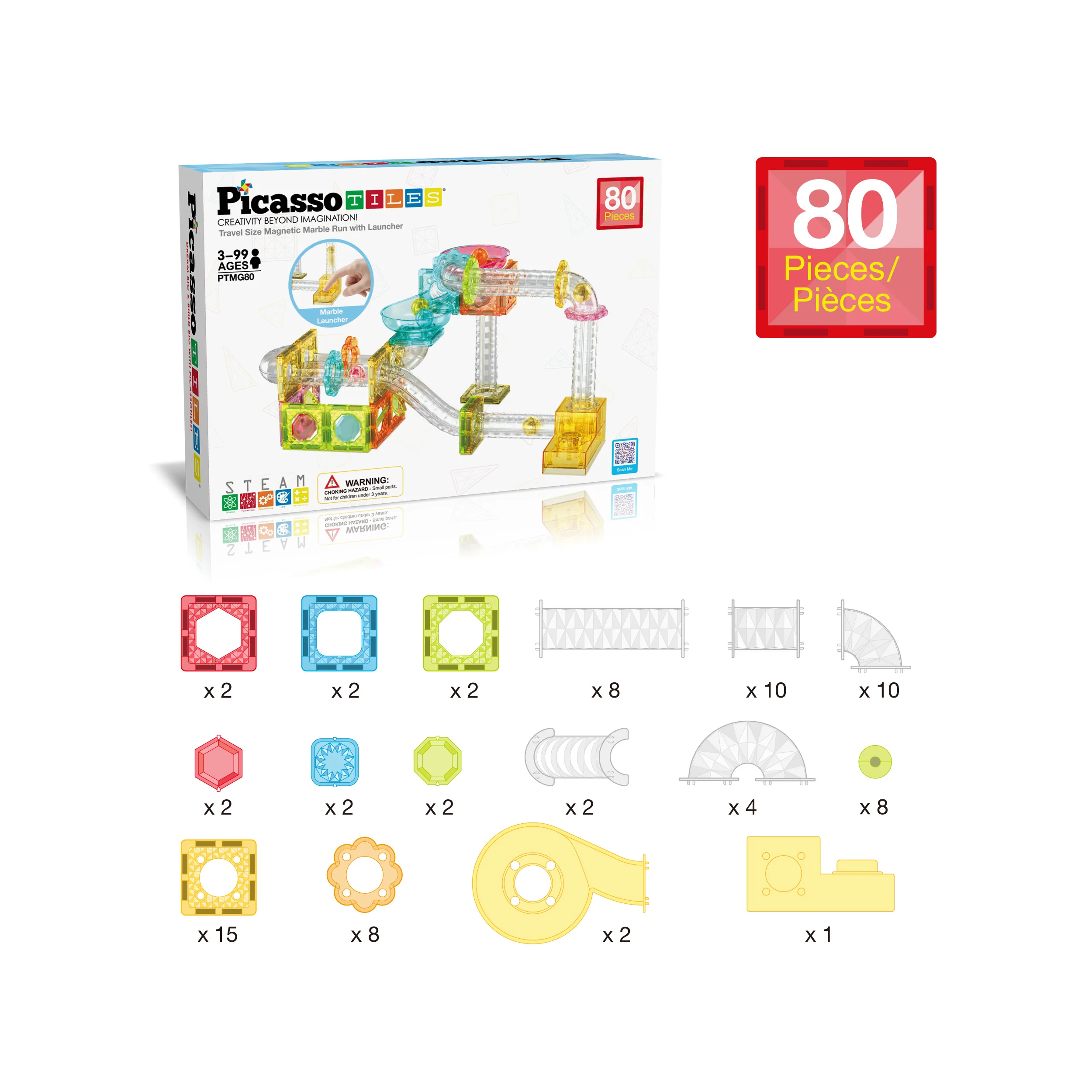 PicassoTiles Travel Sized Marble Run Launcher Building Block Set - Image 3