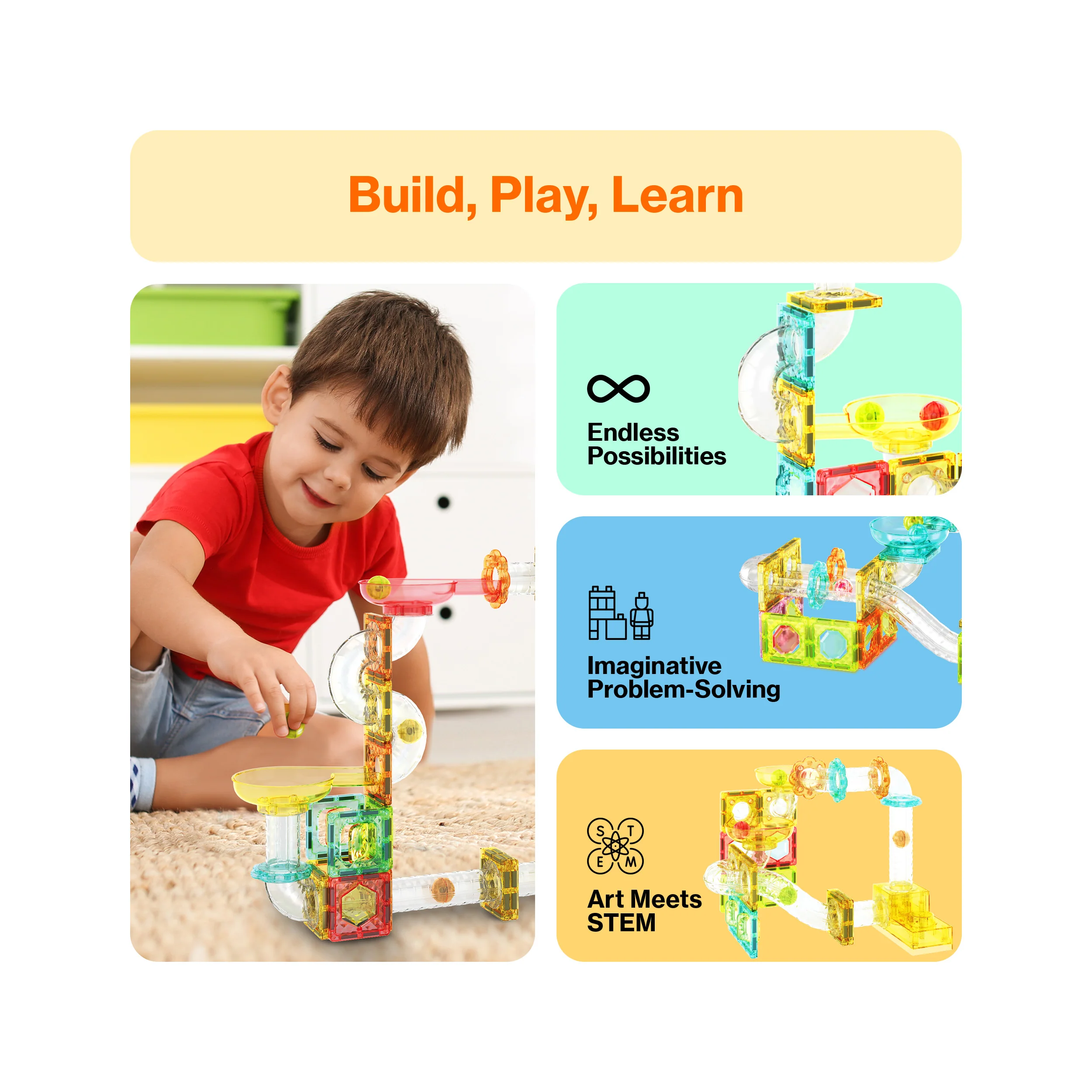 PicassoTiles Travel Sized Marble Run Launcher Building Block Set - Image 4