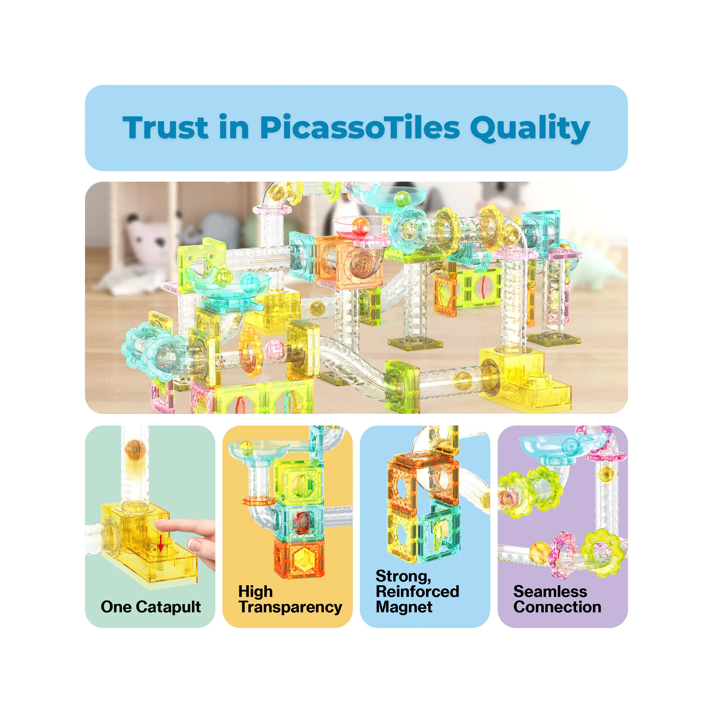 PicassoTiles Travel Sized Marble Run Launcher Building Block Set - Image 8