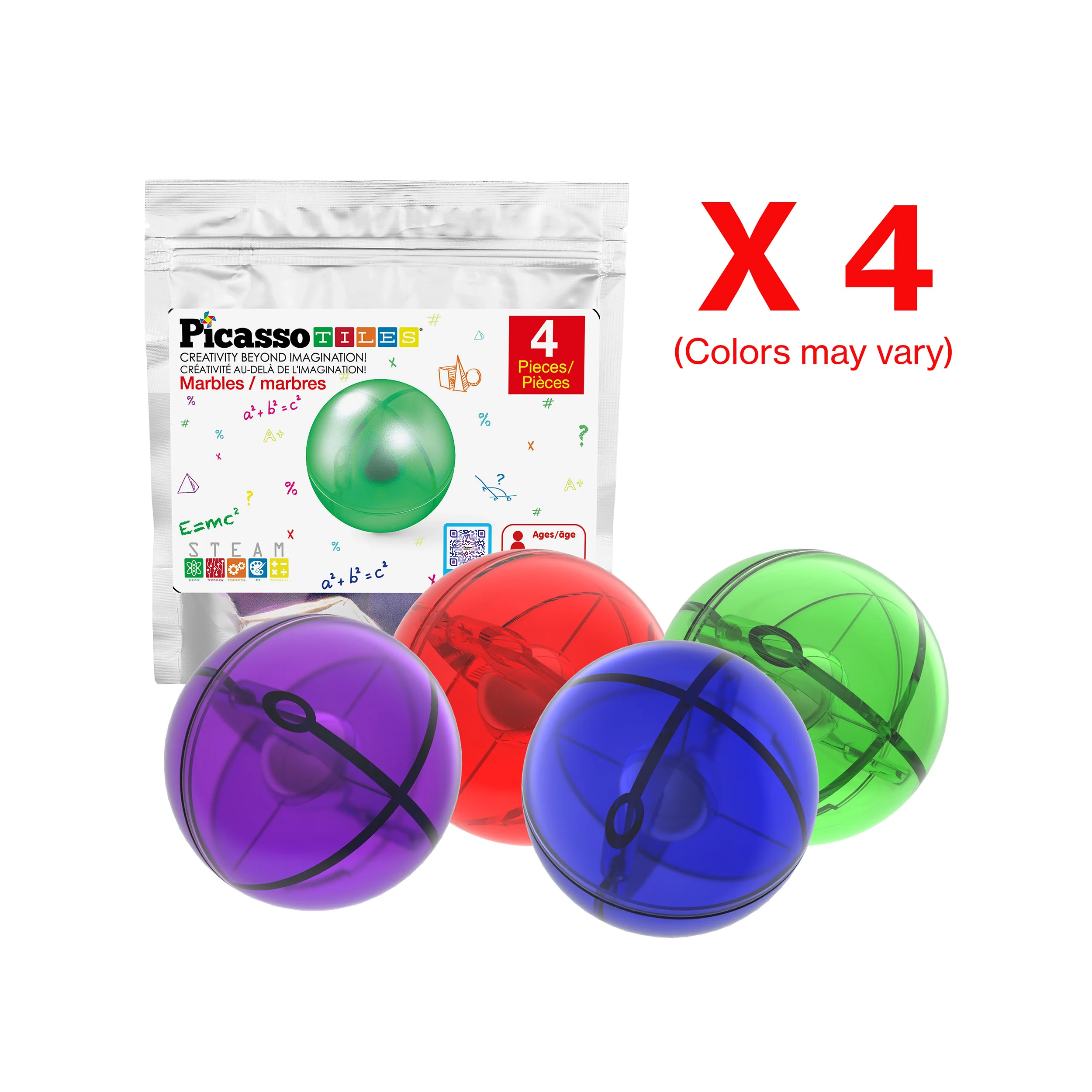 PicassoTiles 4pc Marbles for Racetrack Run Building Blocks - Image 3