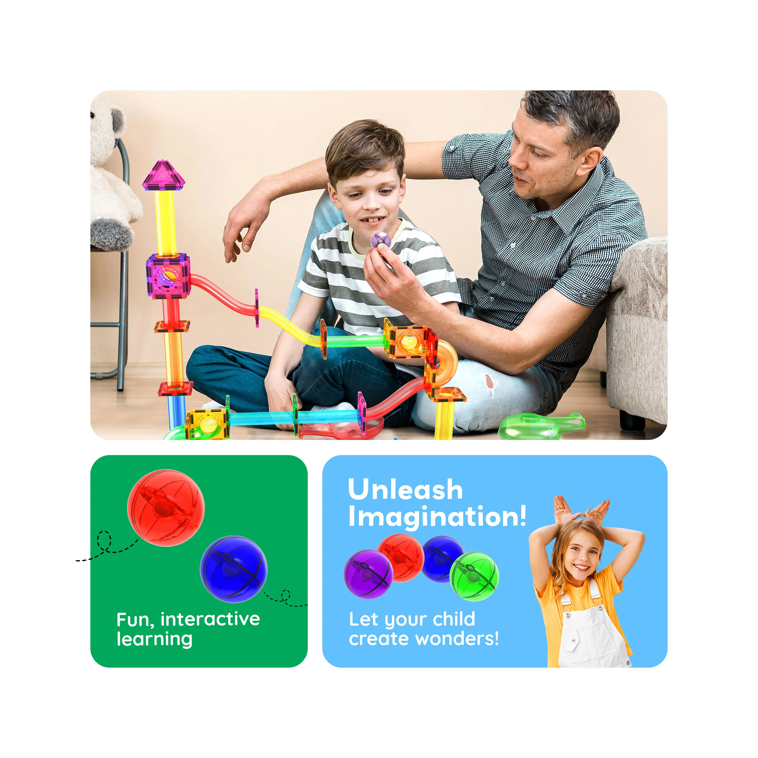 PicassoTiles 4pc Marbles for Racetrack Run Building Blocks - Image 5