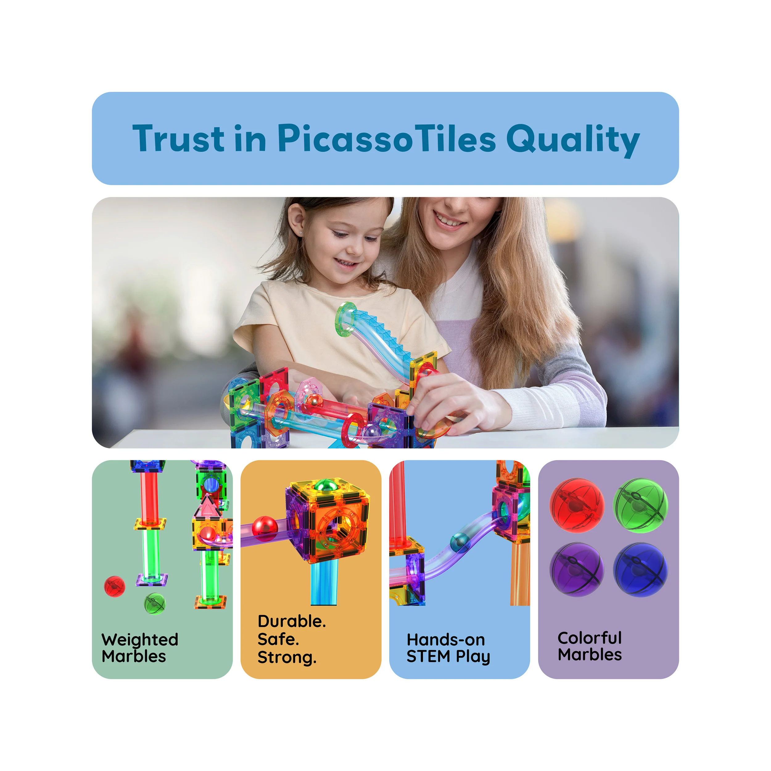 PicassoTiles 4pc Marbles for Racetrack Run Building Blocks - Image 8