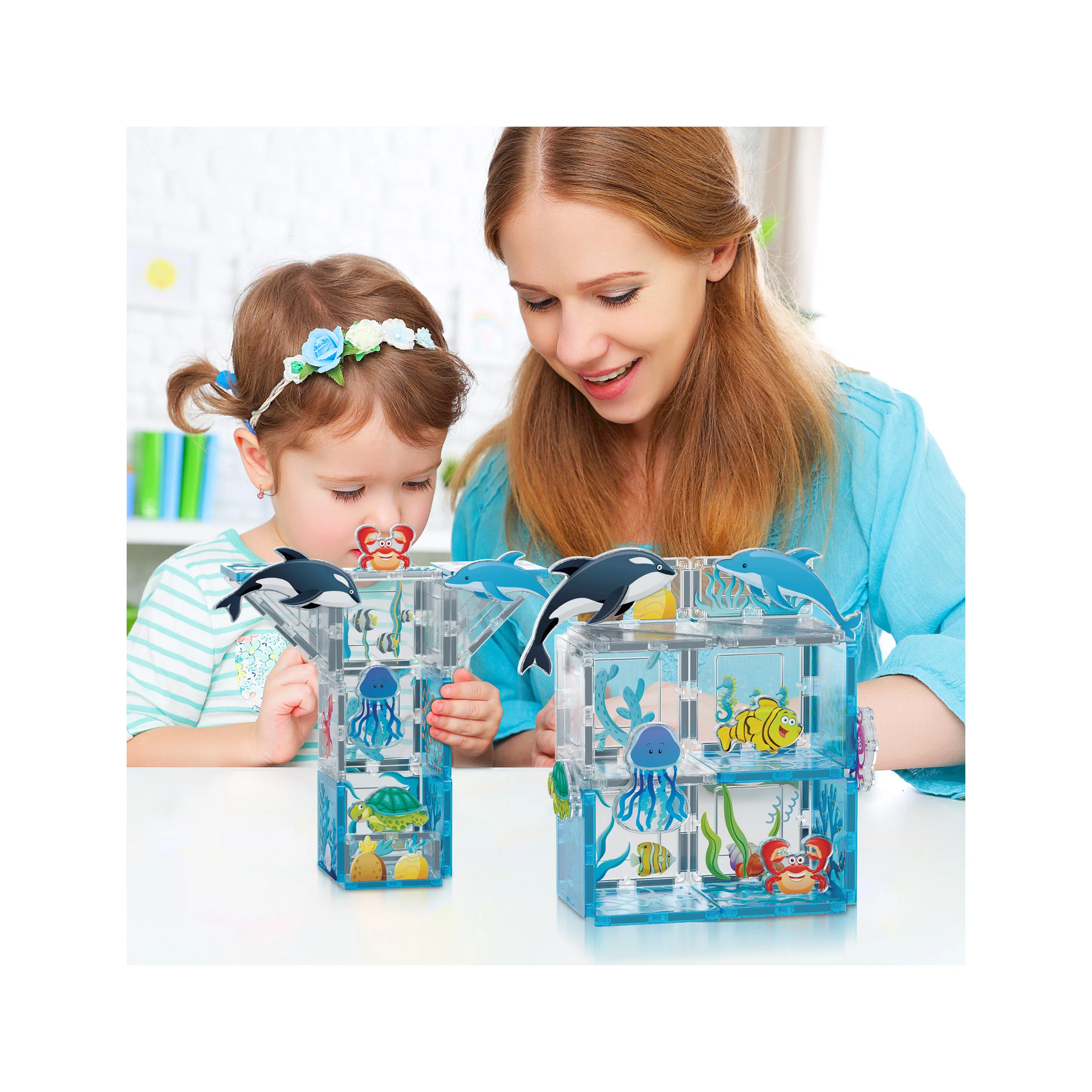 PicassoTiles 26 Piece Marine World Magnetic Toy with Ocean Characters - Image 2