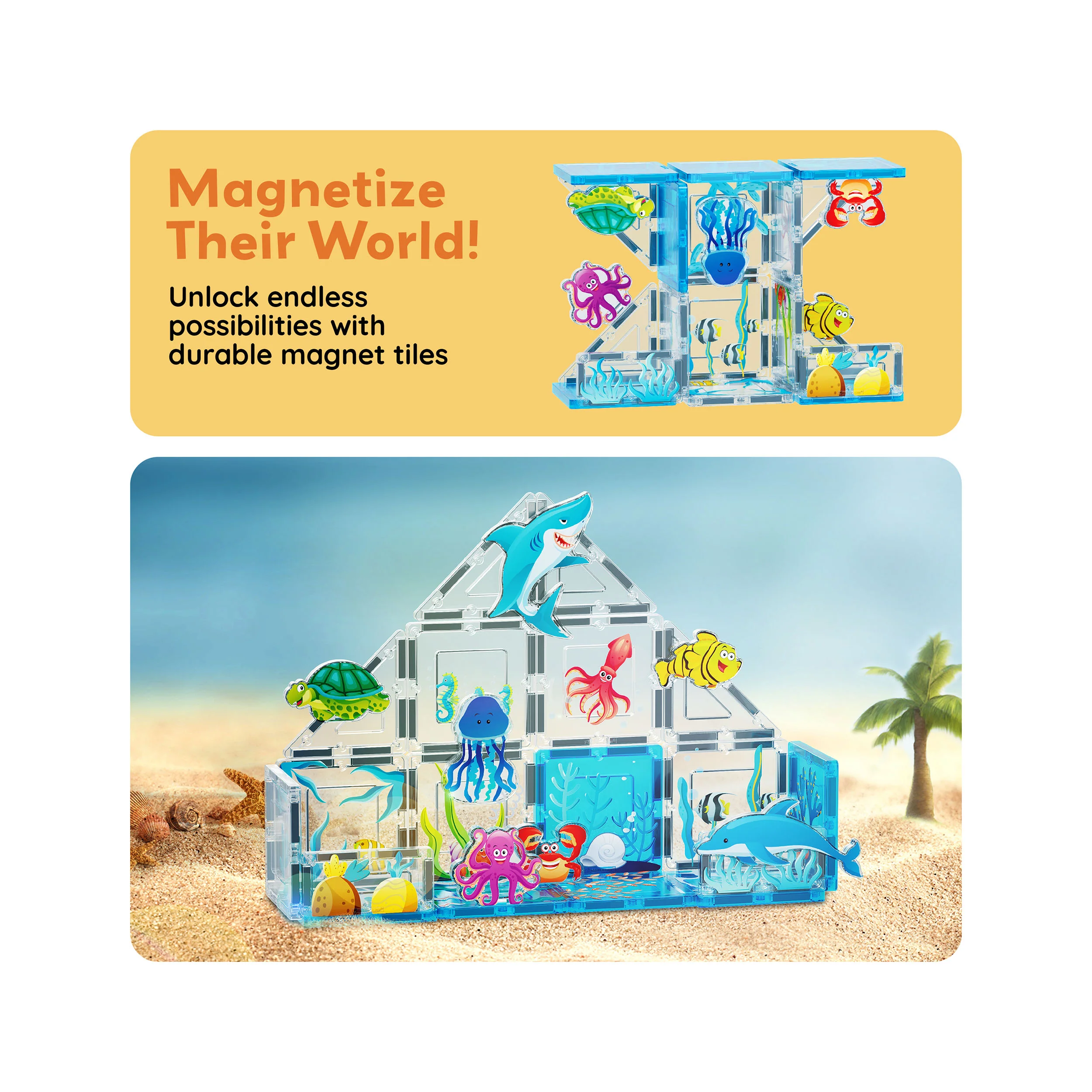 PicassoTiles 26 Piece Marine World Magnetic Toy with Ocean Characters - Image 7