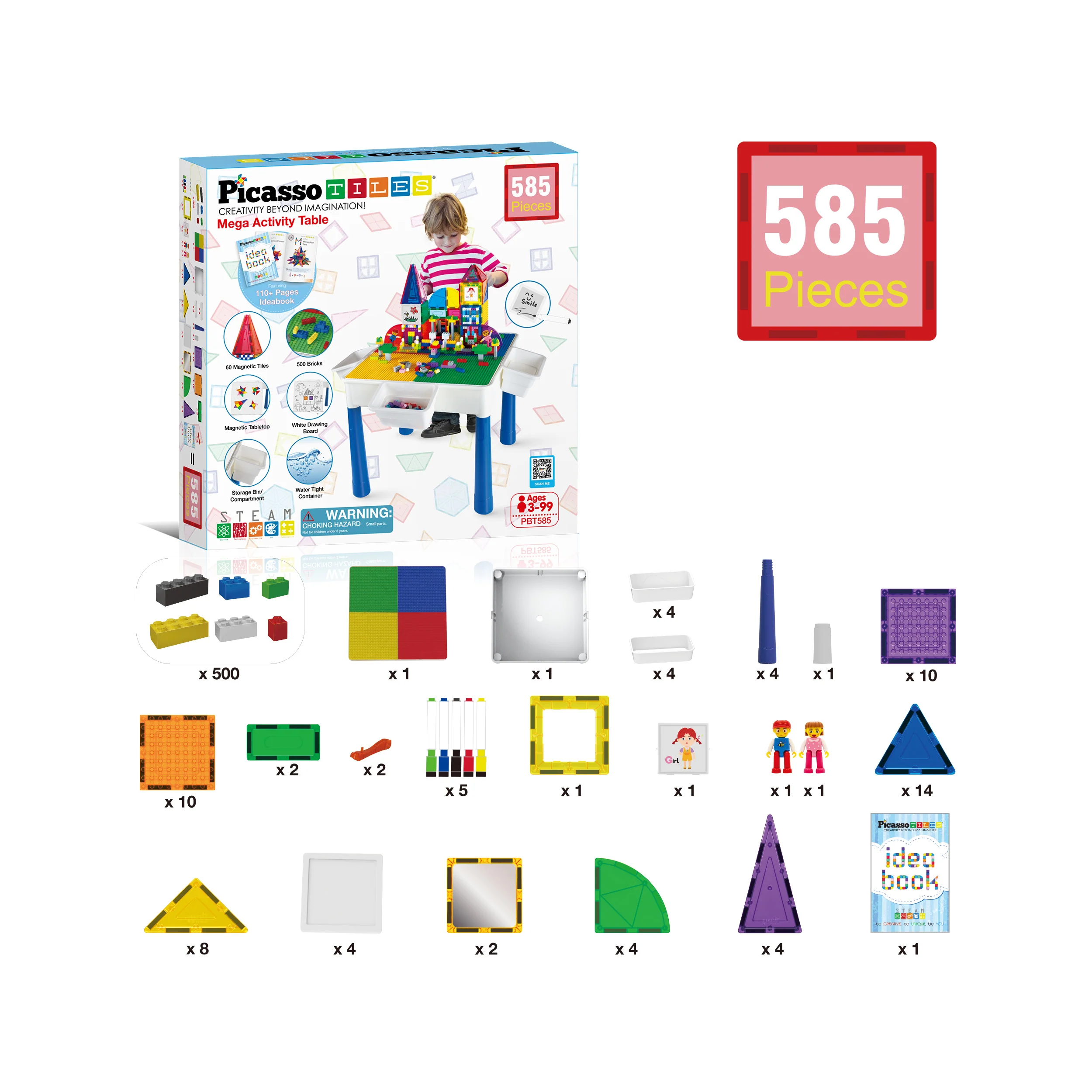 PicassoTiles 585pc Magnetic Tiles Activity Table Playset - Image 3