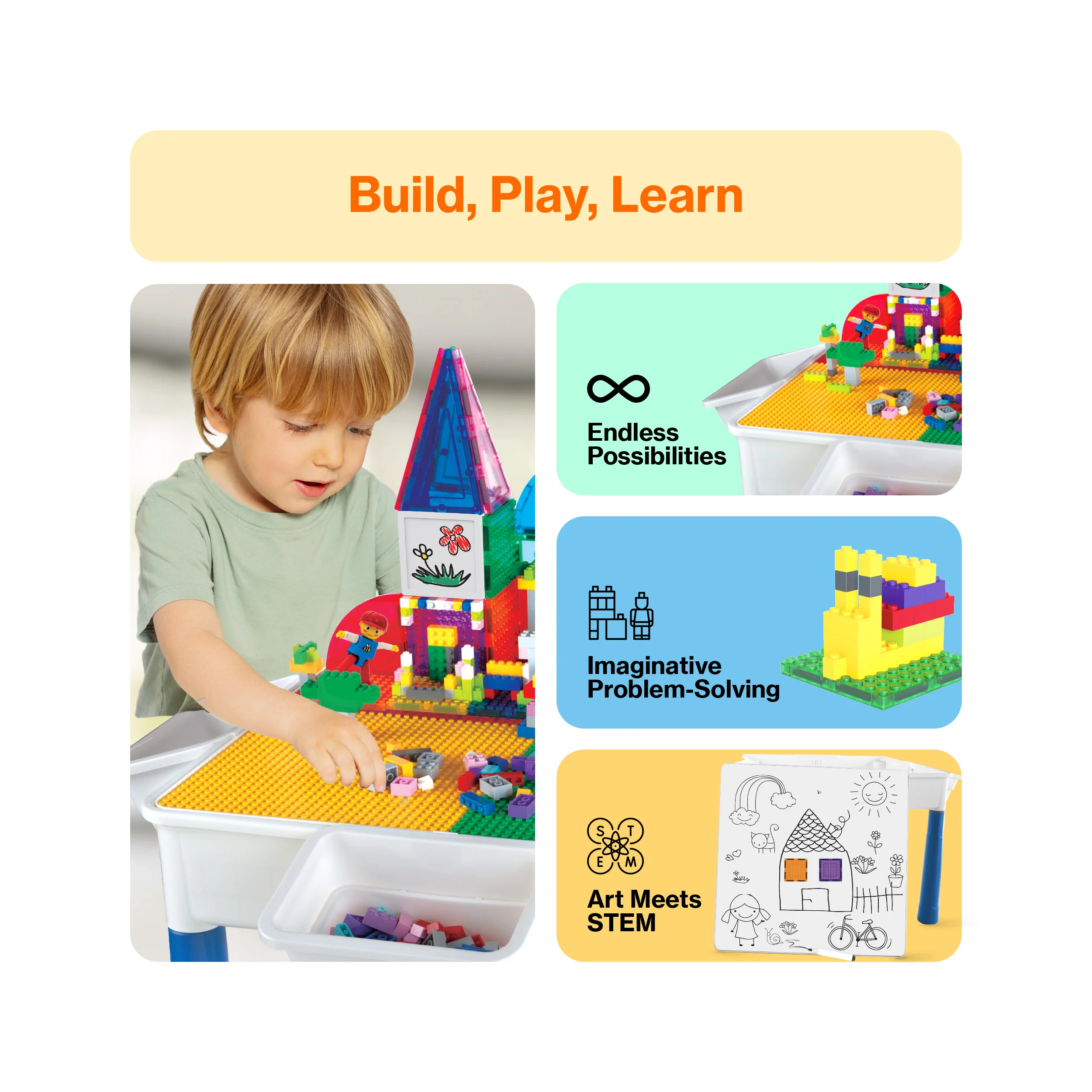PicassoTiles 585pc Magnetic Tiles Activity Table Playset - Image 4