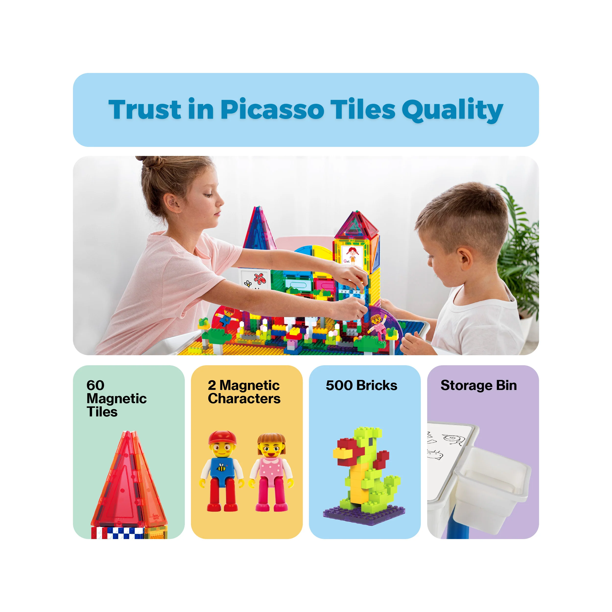 PicassoTiles 585pc Magnetic Tiles Activity Table Playset - Image 8