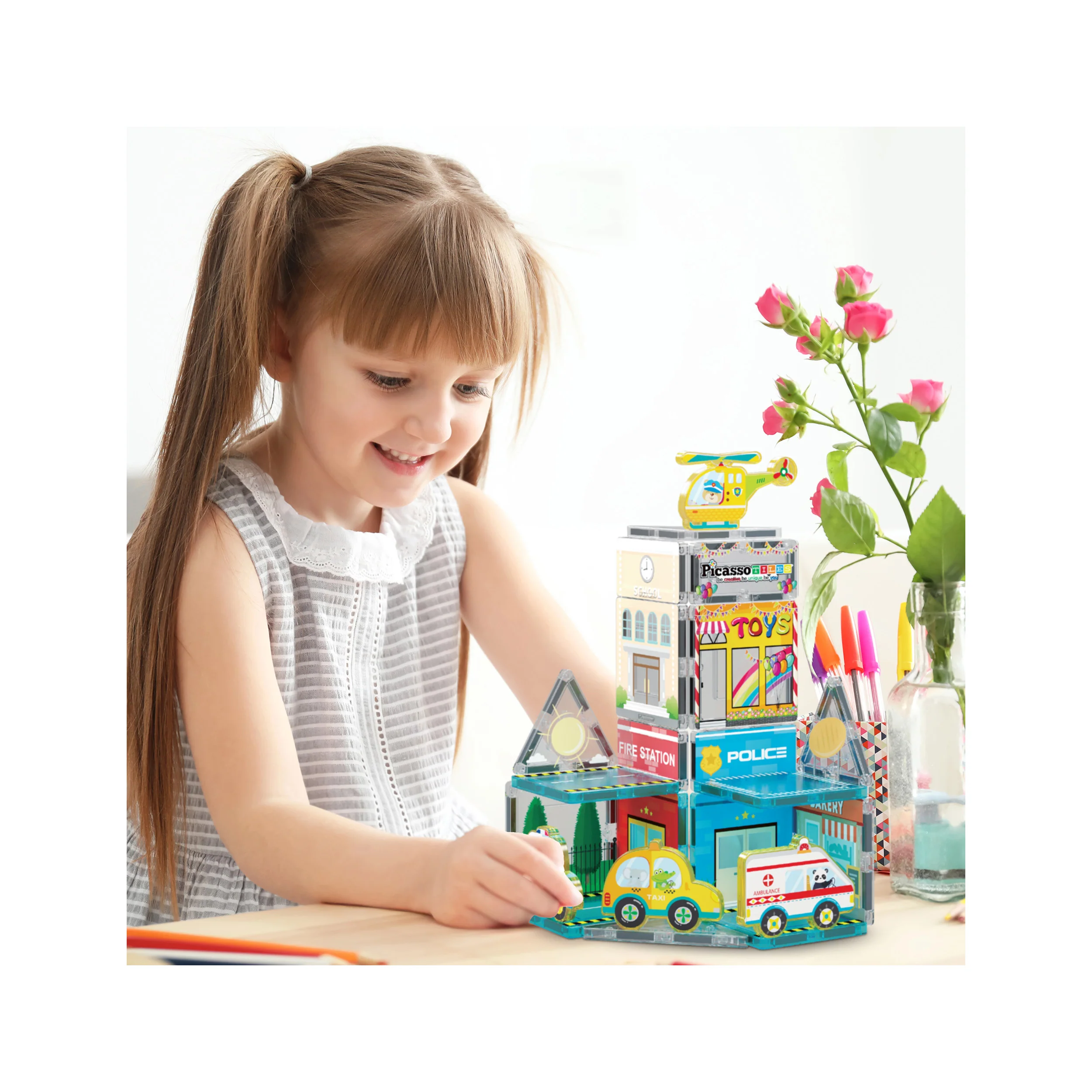 PicassoTiles Metro City Magnetic Tile Playset - Image 2