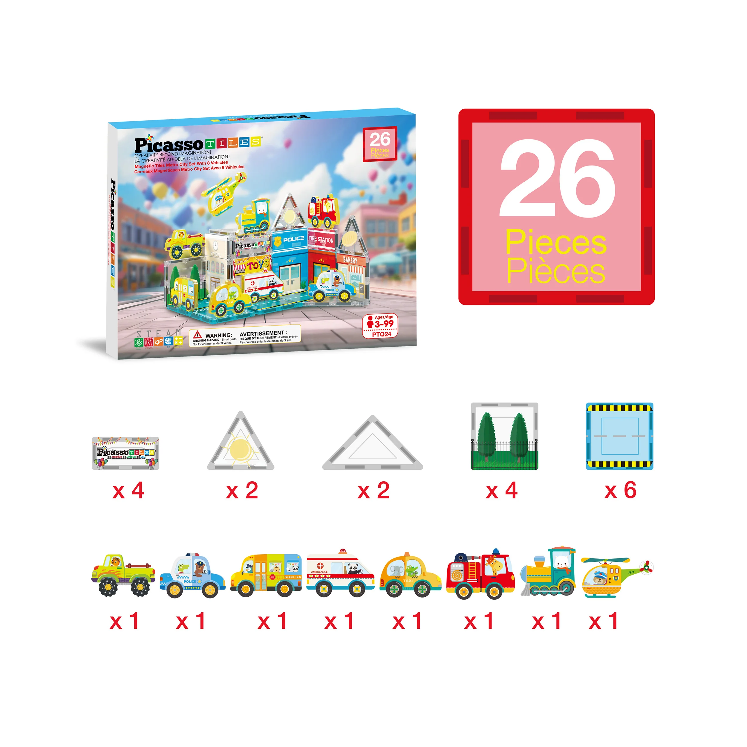 PicassoTiles Metro City Magnetic Tile Playset - Image 3