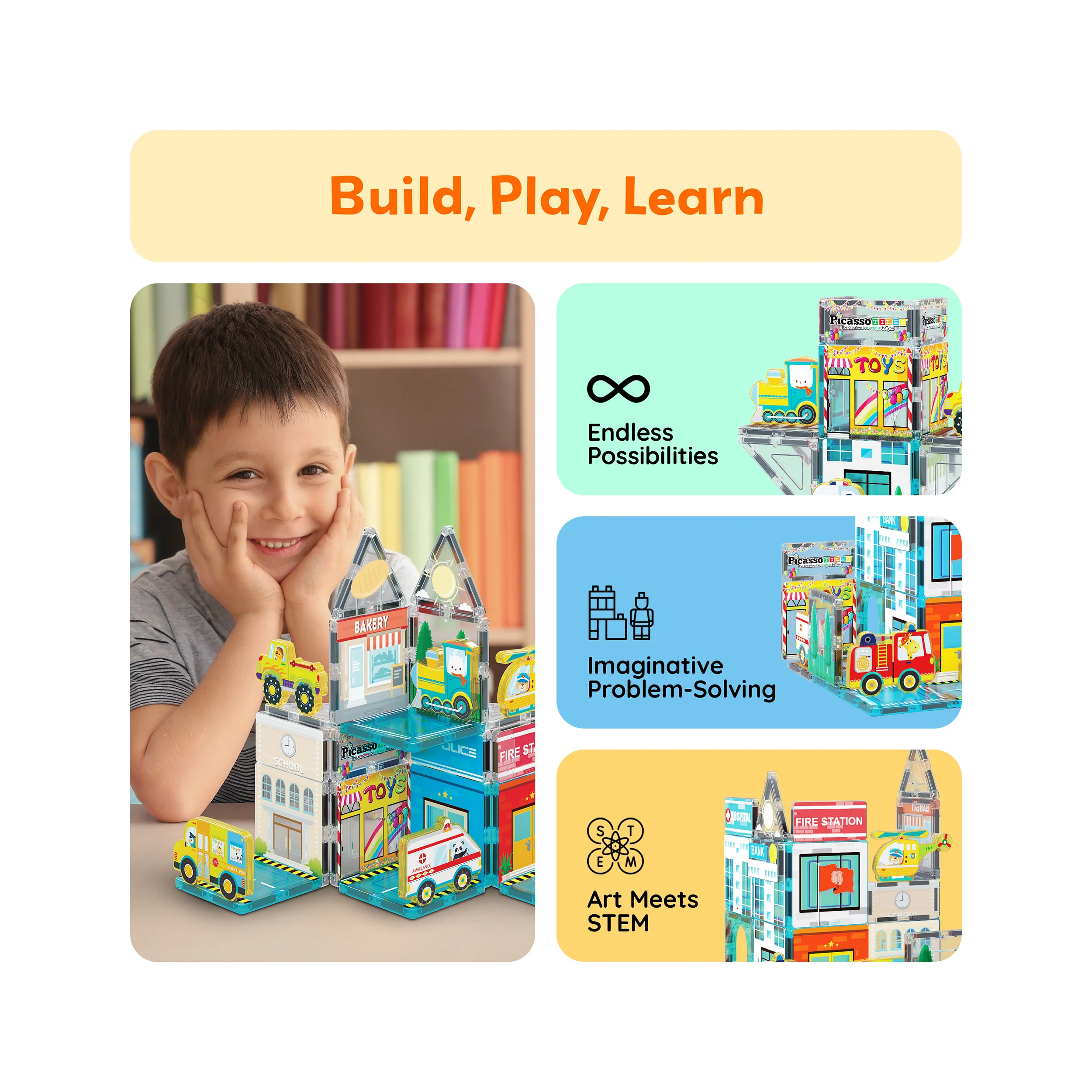 PicassoTiles Metro City Magnetic Tile Playset - Image 4