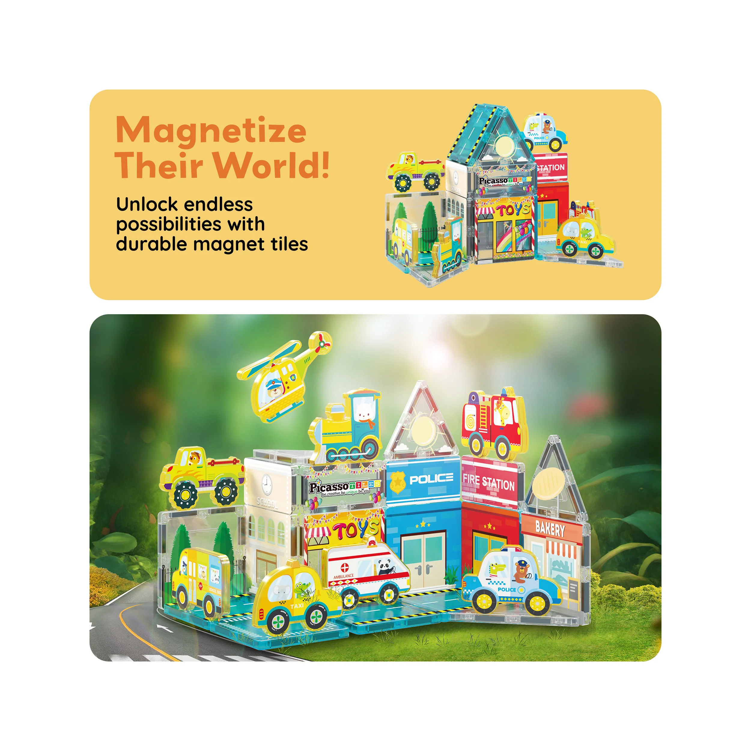 PicassoTiles Metro City Magnetic Tile Playset - Image 7