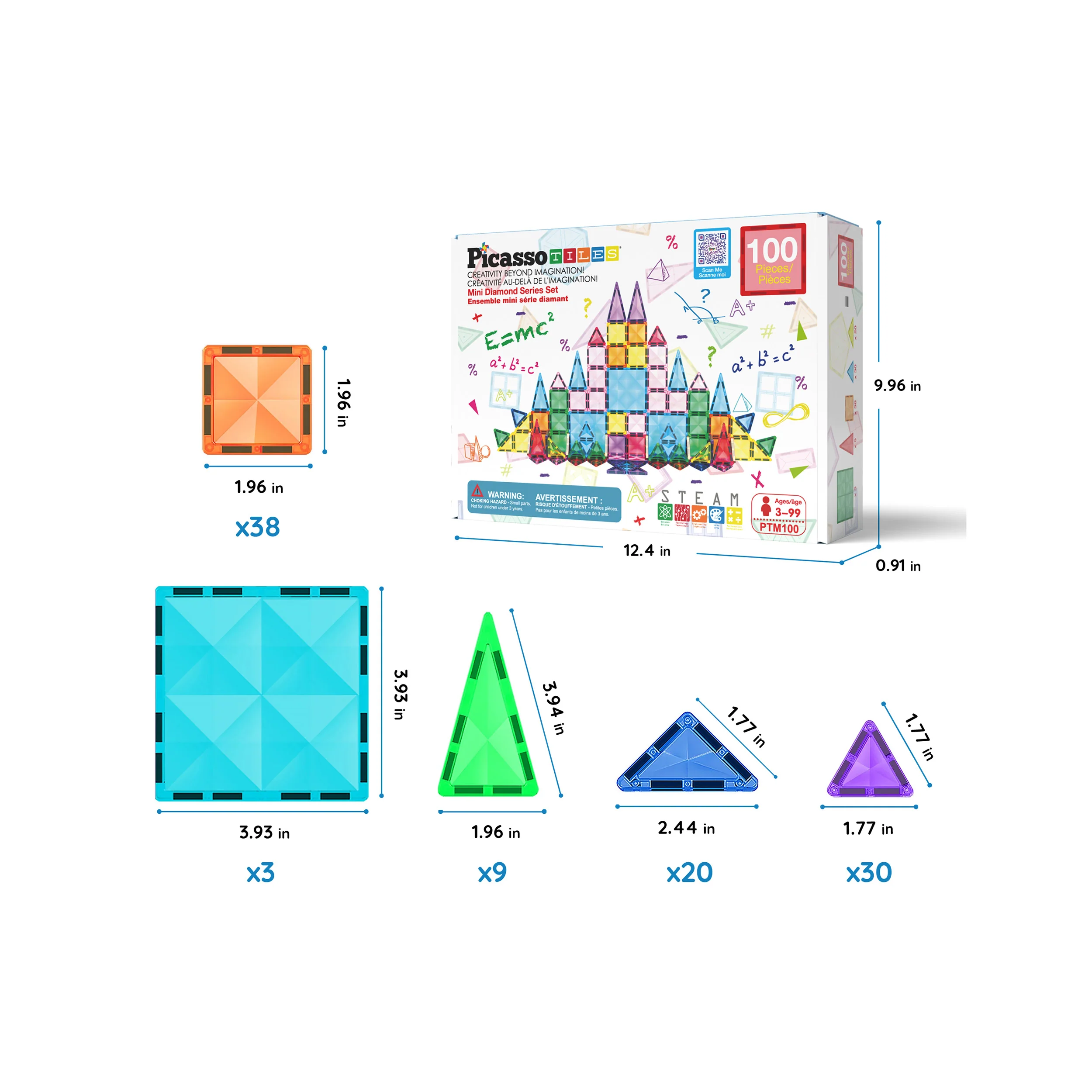 PicassoTiles 100pc Magnetic Tile Mini Diamond Travel Set - Image 2