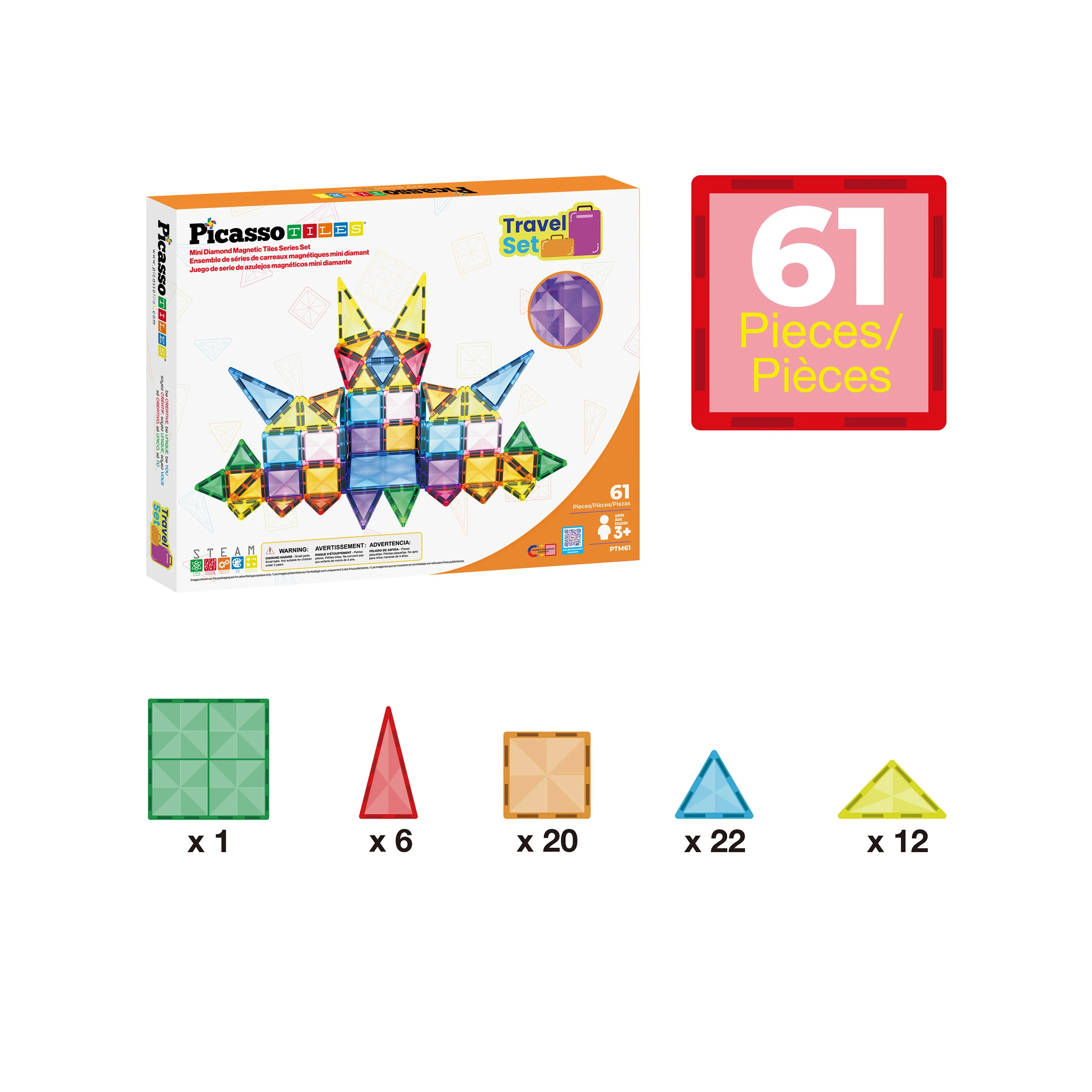 PicassoTiles Mini Diamond 61pc Travel Set - Image 3