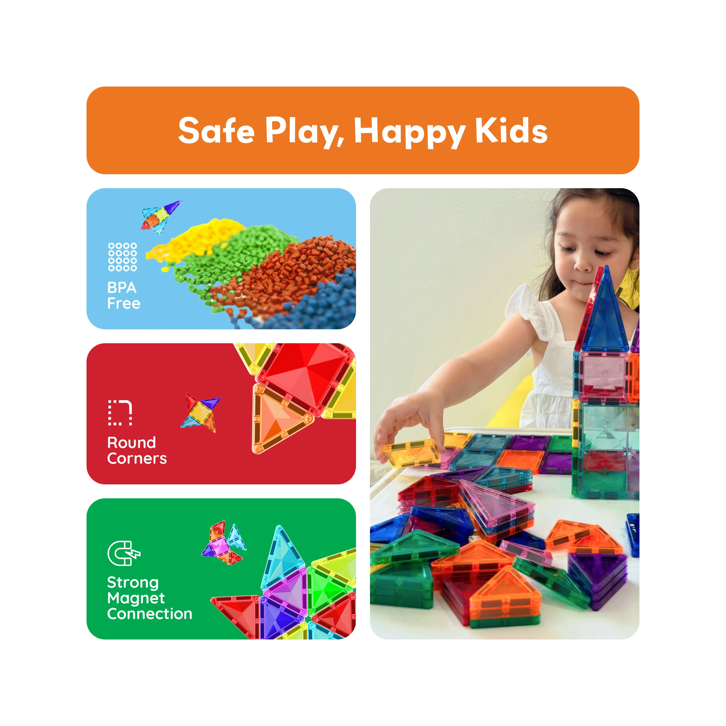 PicassoTiles 80pc Magnetic Tile Mini Diamond Travel Sized Set - Image 5