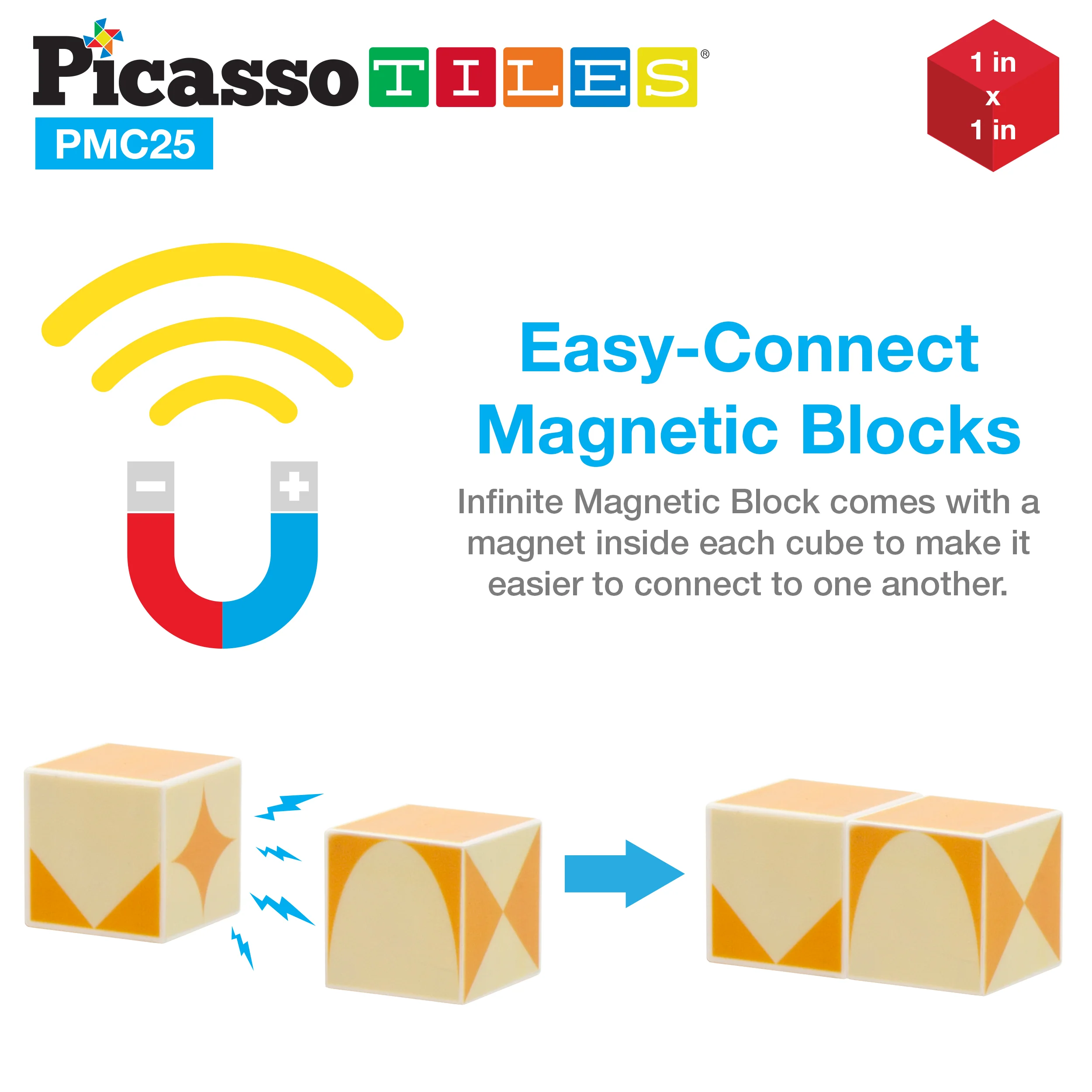 PicassoTiles Mix and Match 25 Piece Magnetic Puzzle Cube Set - Image 6
