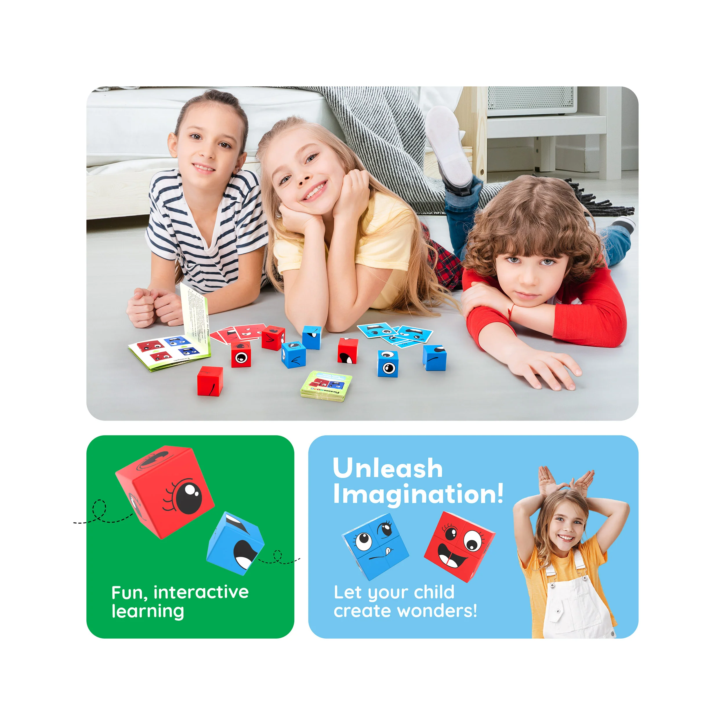 PicassoTiles Mix and Match 8 Piece Magnetic Emoticon Puzzle Cubes - Image 5