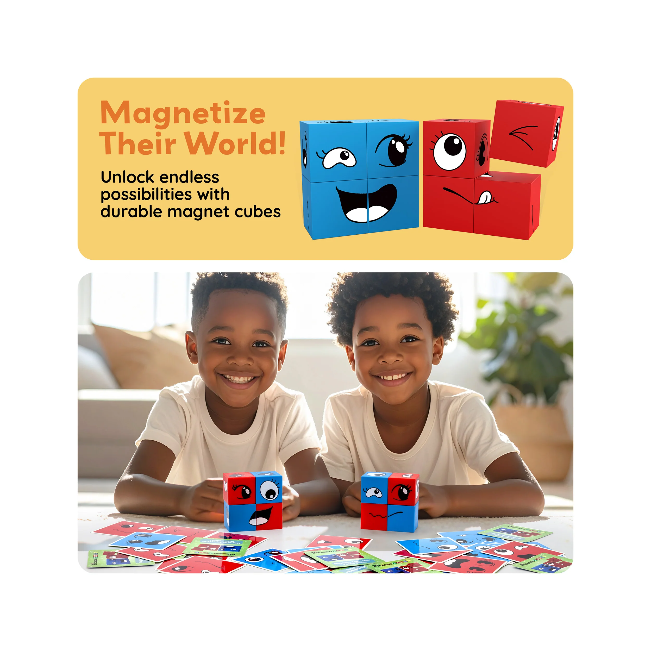 PicassoTiles Mix and Match 8 Piece Magnetic Emoticon Puzzle Cubes - Image 7