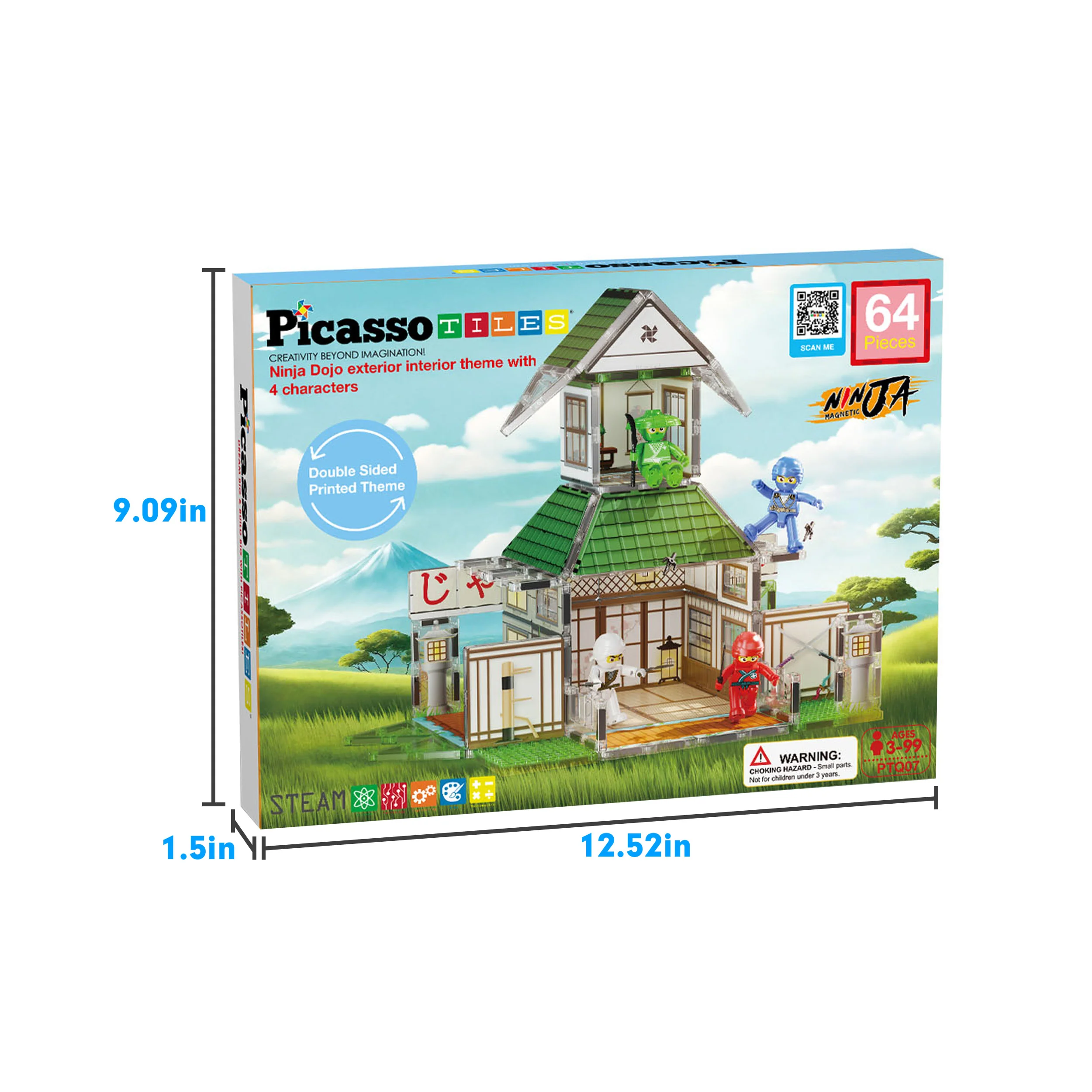 PicassoTiles 64pc Magnetic Tile Ninja Dojo House Martial Arts Playset - Image 7