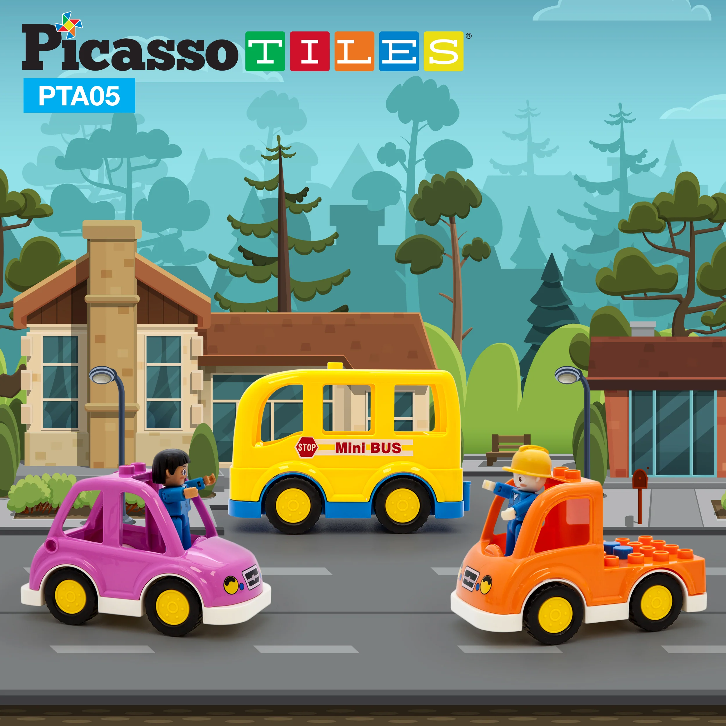 PicassoTiles Magnetic Toy Character Action Figure with 3 Cars - Image 3