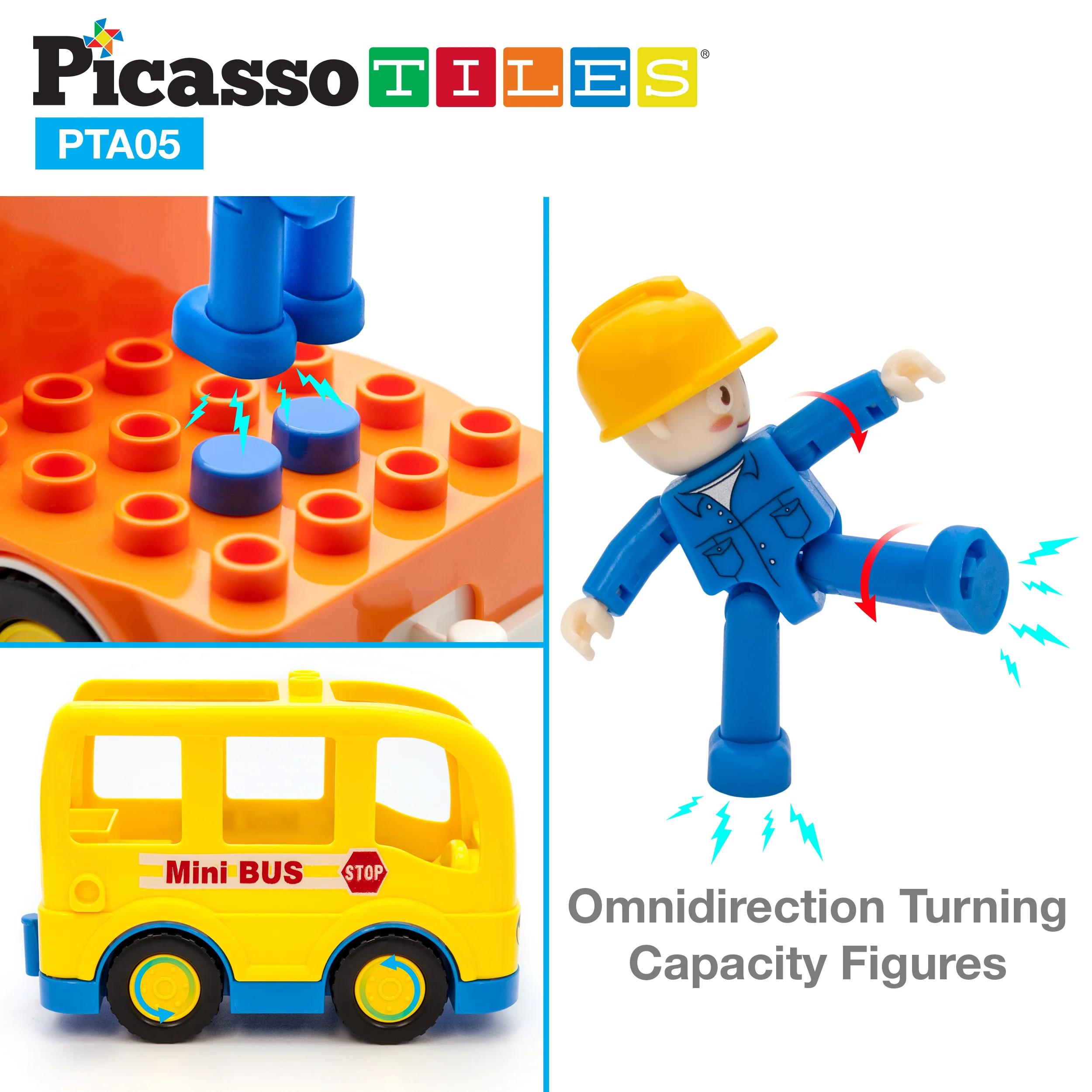 PicassoTiles Magnetic Toy Character Action Figure with 3 Cars - Image 6