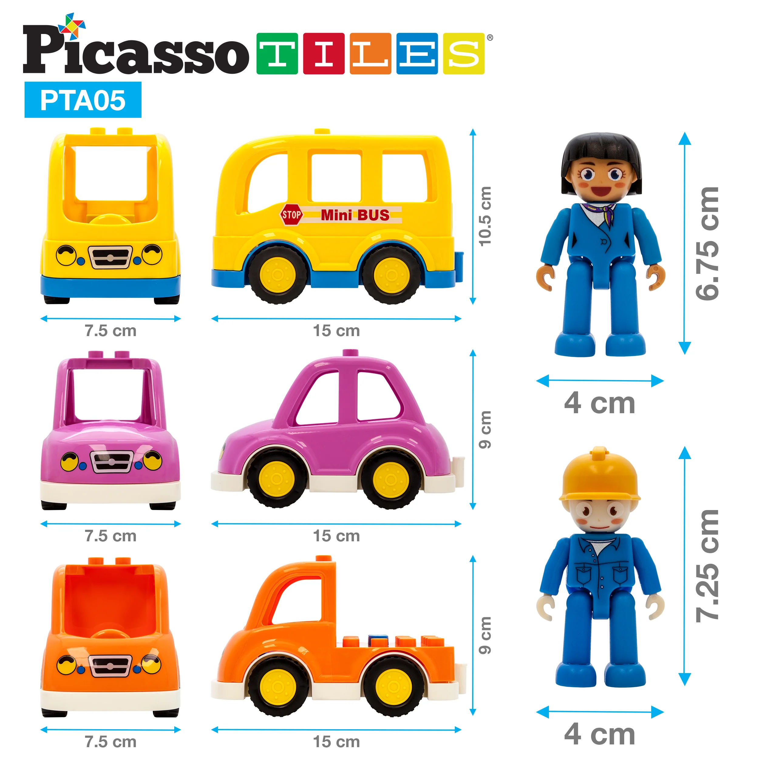 PicassoTiles Magnetic Toy Character Action Figure with 3 Cars - Image 7