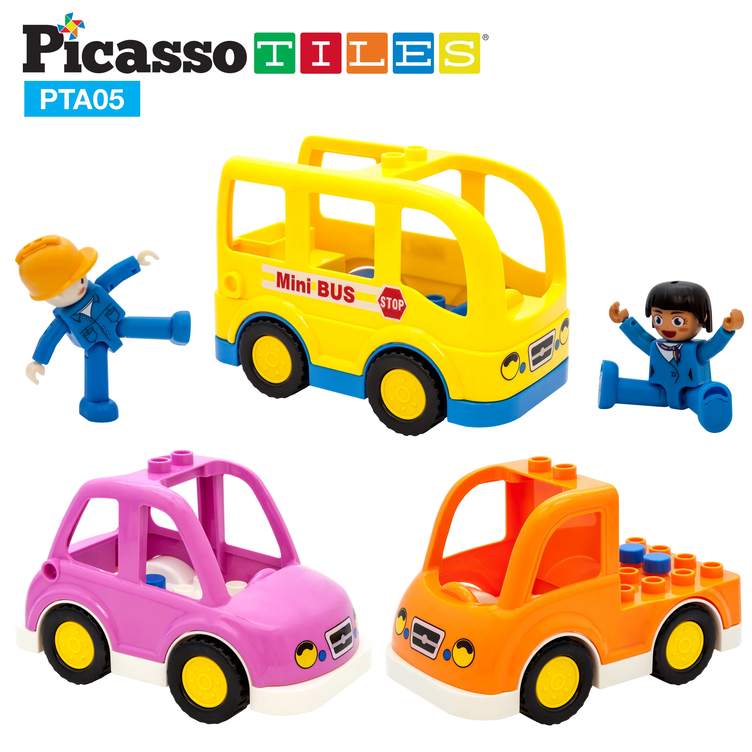 PicassoTiles Magnetic Toy Character Action Figure with 3 Cars - Image 8