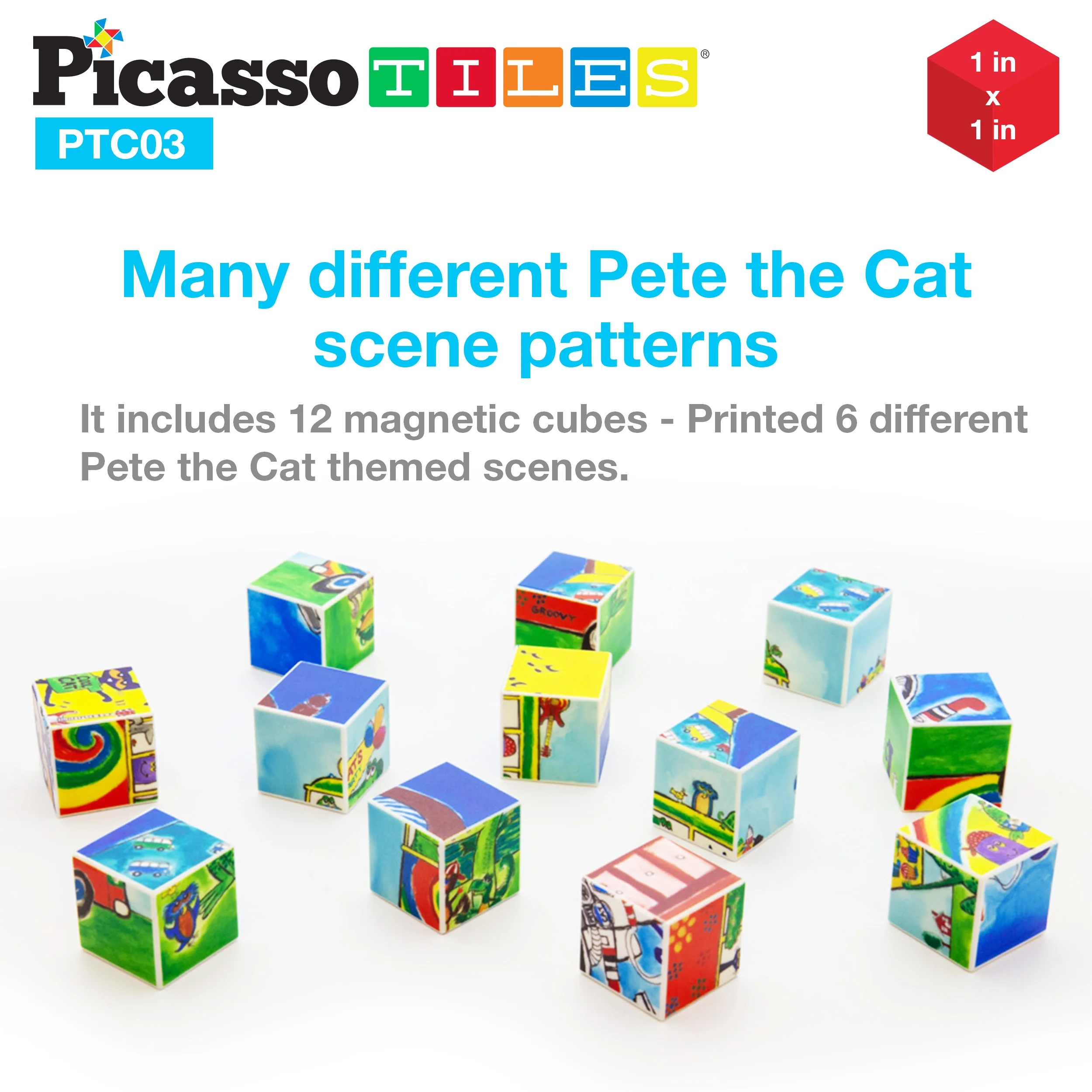 PicassoTiles Pete the Cat Magnet Puzzle Building Block Cubes - Image 3