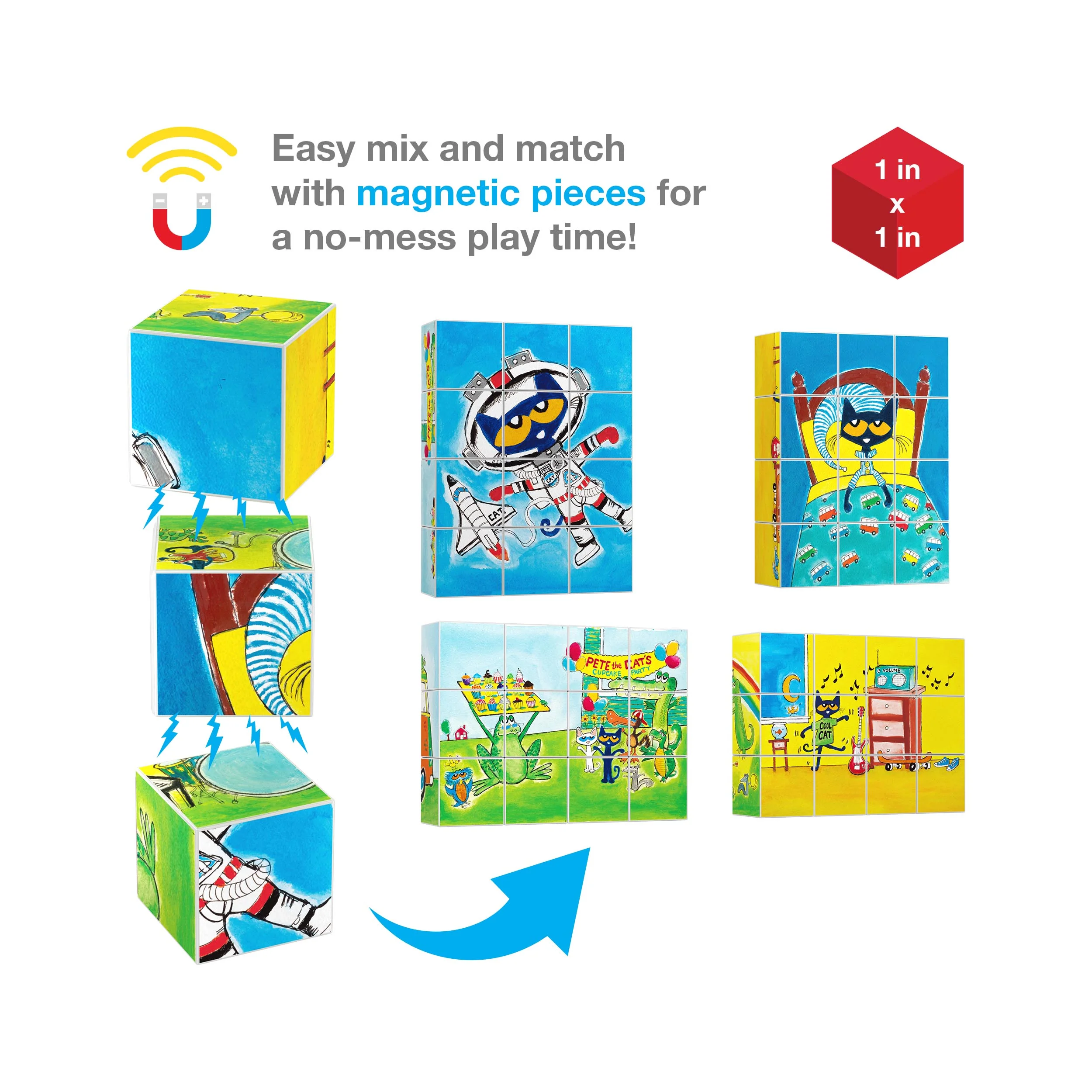 PicassoTiles Pete the Cat Magnet Puzzle Building Block Cubes - Image 7