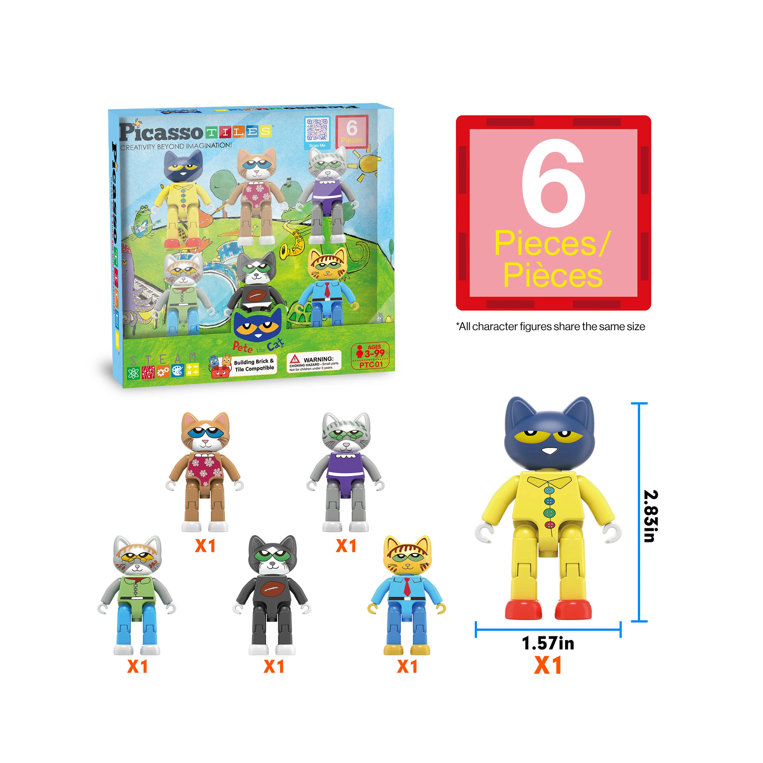 PicassoTiles Pete The Cat Magnetic Characters - 6 Pieces - Image 3