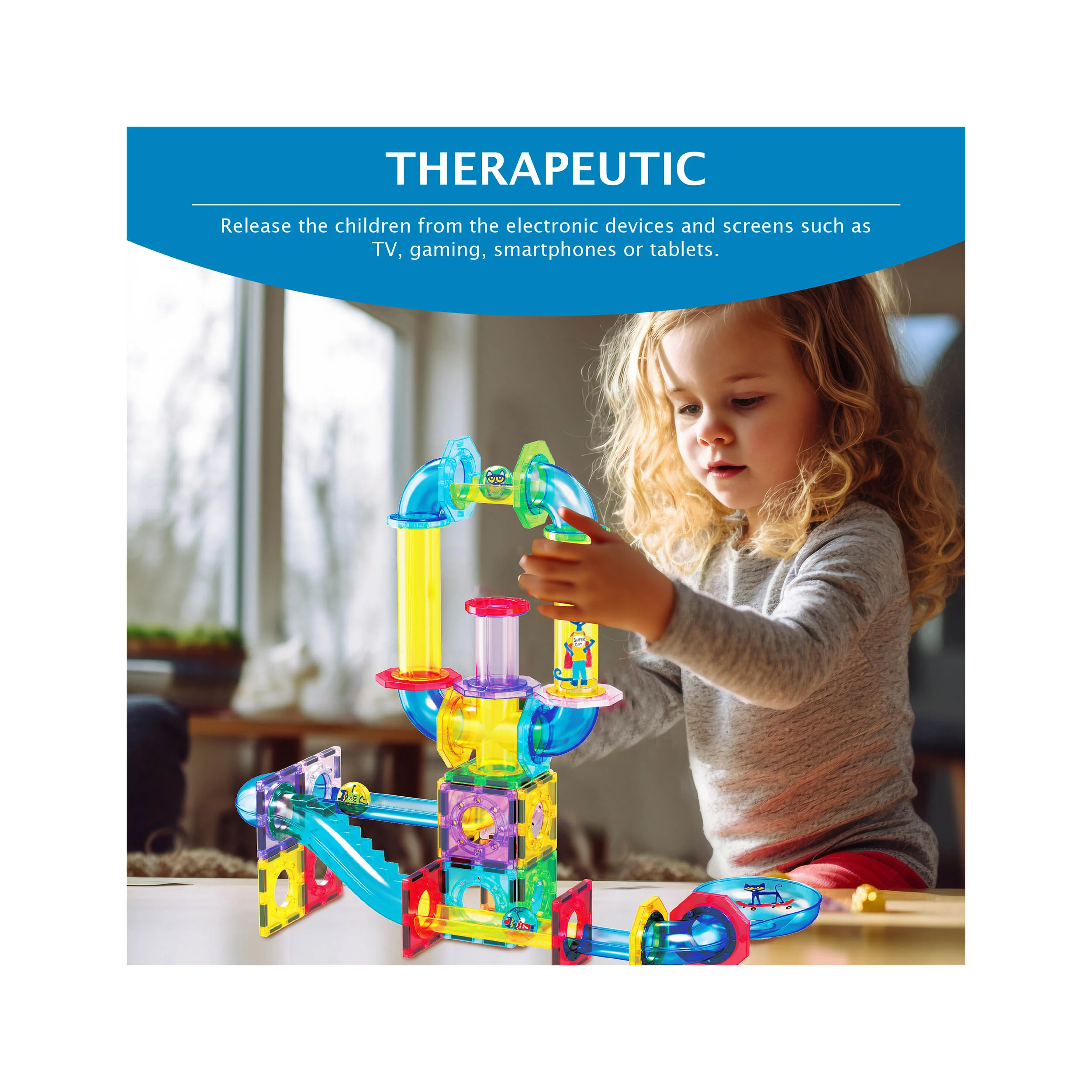 PicassoTiles Pete the Cat Magnetic Marble Run Playset - 62 Pieces - Image 2
