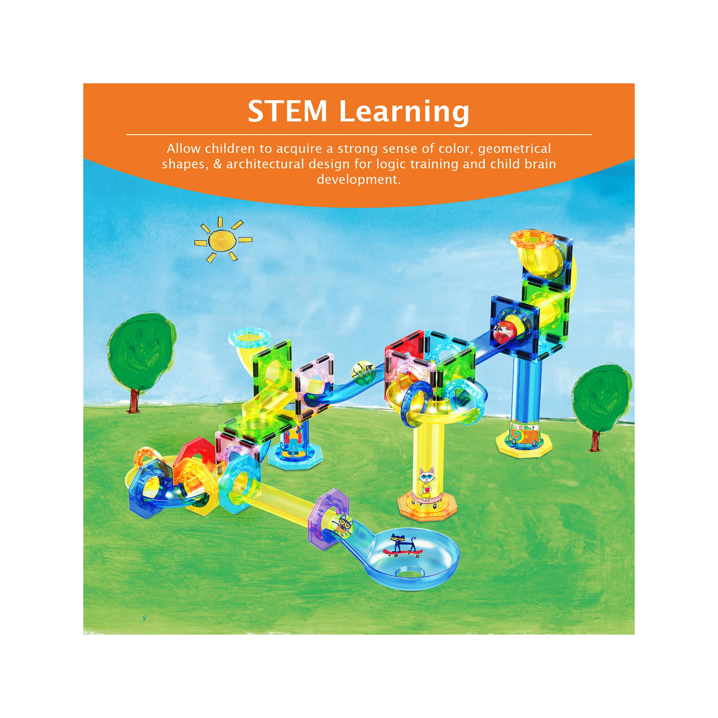 PicassoTiles Pete the Cat Magnetic Marble Run Playset - 62 Pieces - Image 3