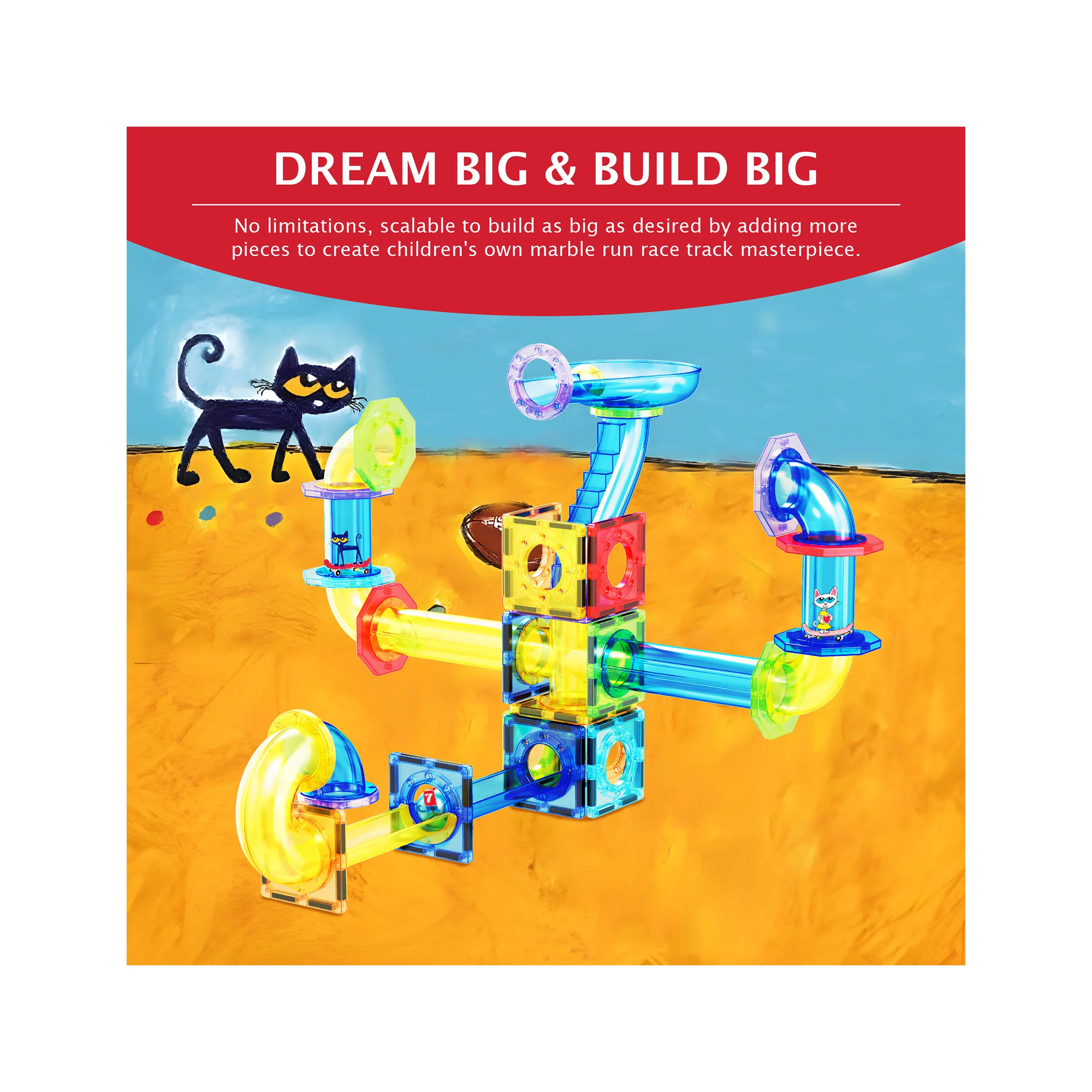 PicassoTiles Pete the Cat Magnetic Marble Run Playset - 62 Pieces - Image 4
