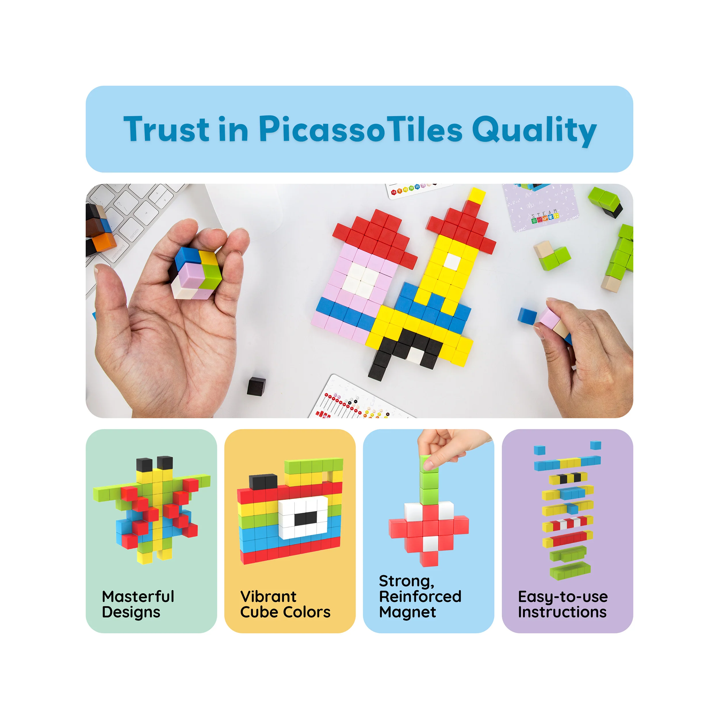 PicassoTiles Pixel Mini Magnetic Cube Puzzle 100pcs - Image 8