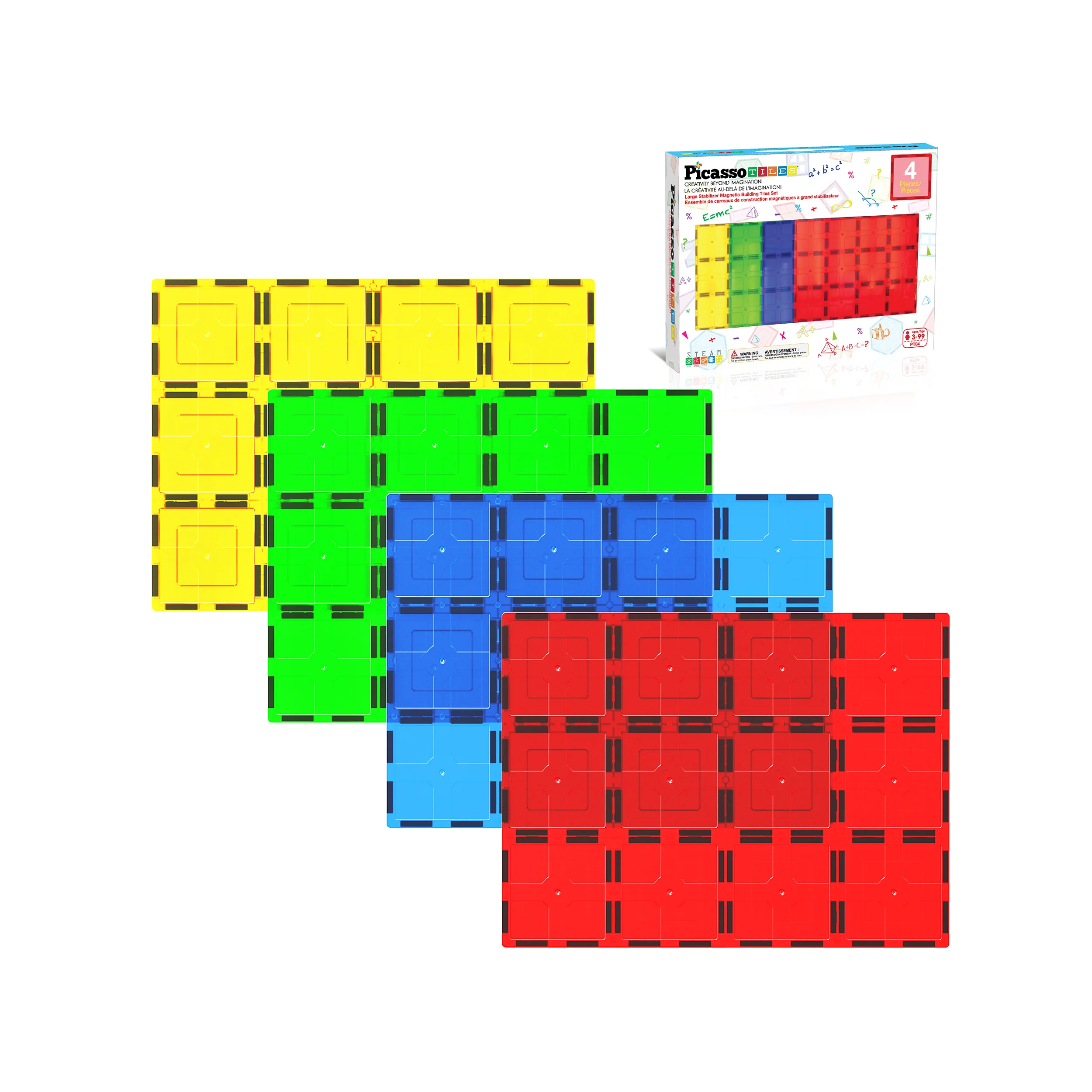 PicassoTiles Magnetic Tile Base Plates Large Stabilizer Set (4 Pieces)